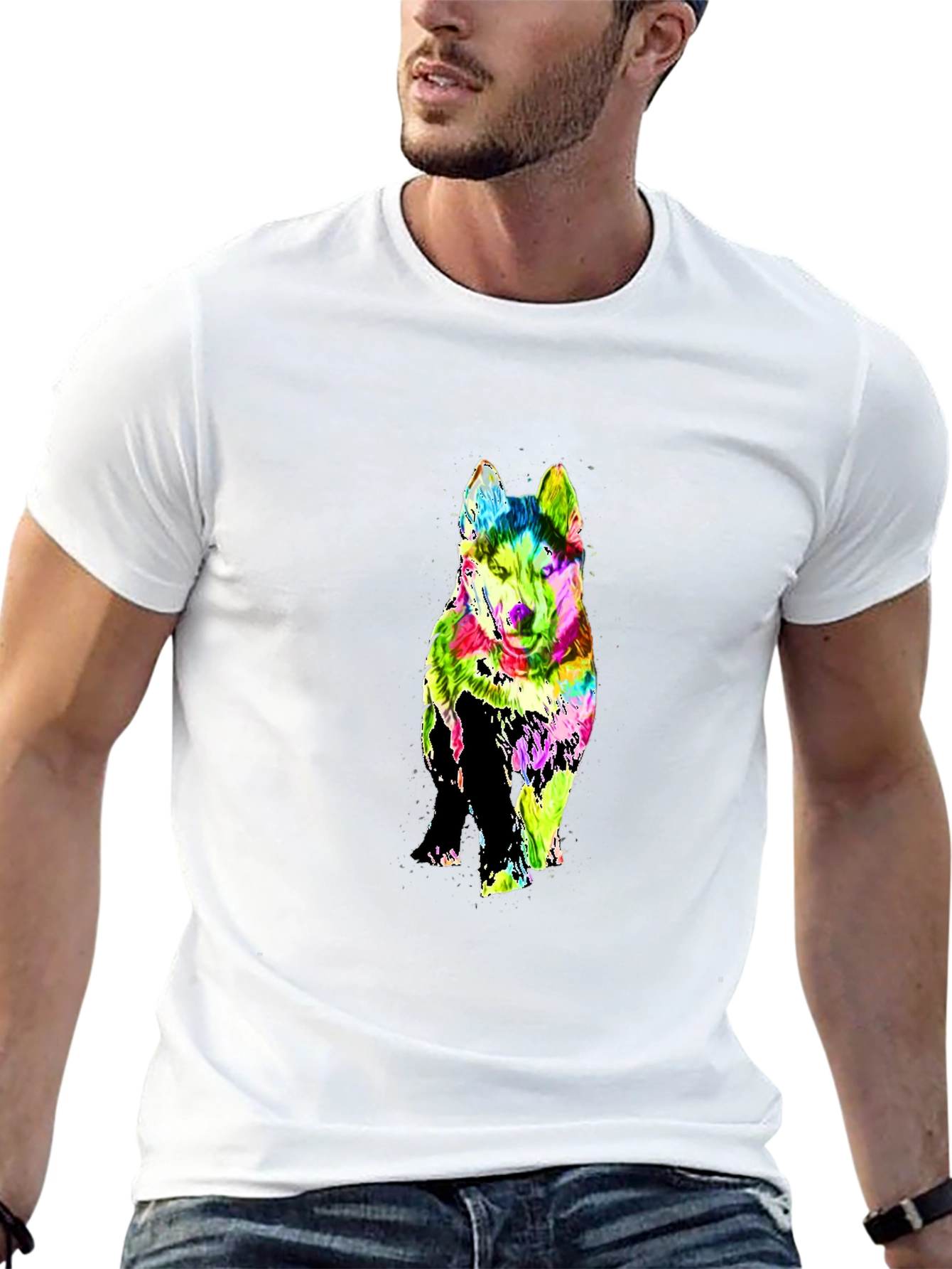 Black Colorful Husky Graphic Print Black T-Shirt view 13