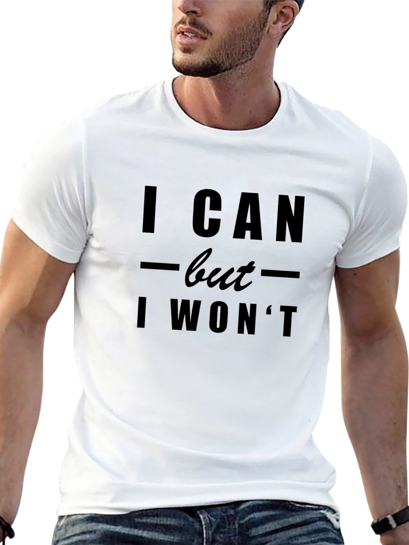 Black I Can But I Won't Slogan Tee - Bold Statement Casual Wear view 13