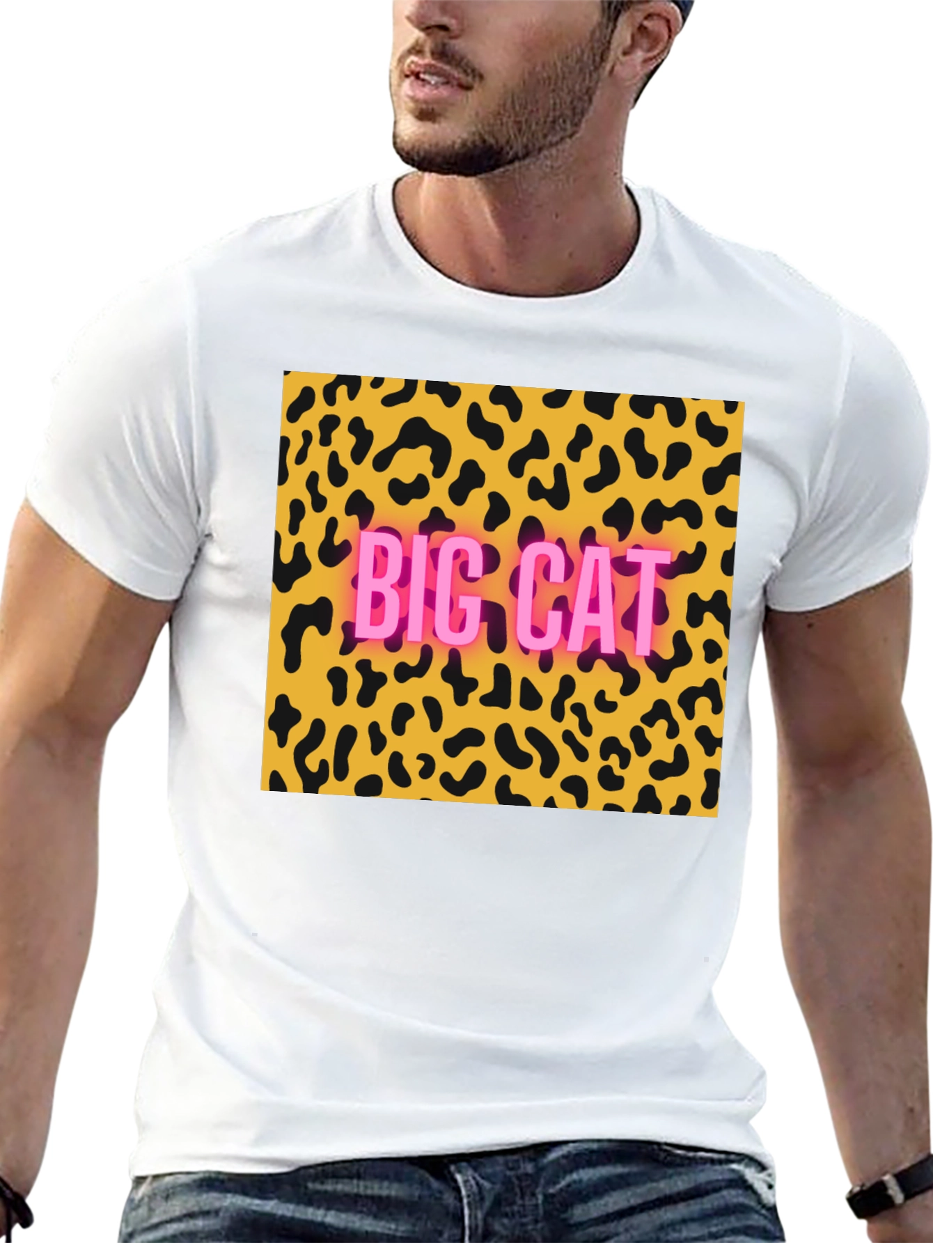 Black Big Cat Leopard Print Graphic Tee view 13