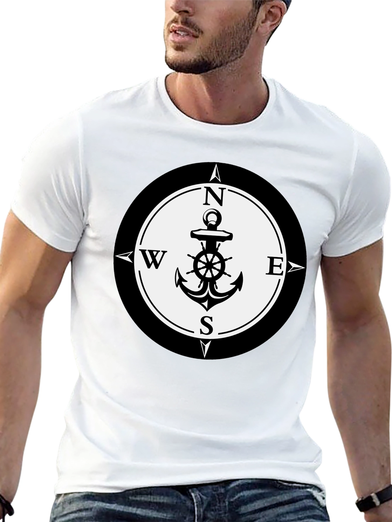 Black Nautical Anchor Compass Rose Graphic Tee - Black view 13