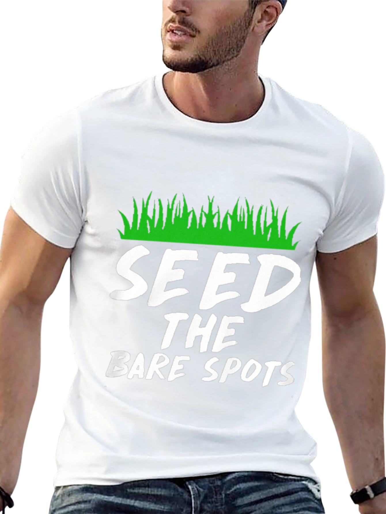 Black Seed the Bare Spots Funny Lawn Care T-Shirt view 13