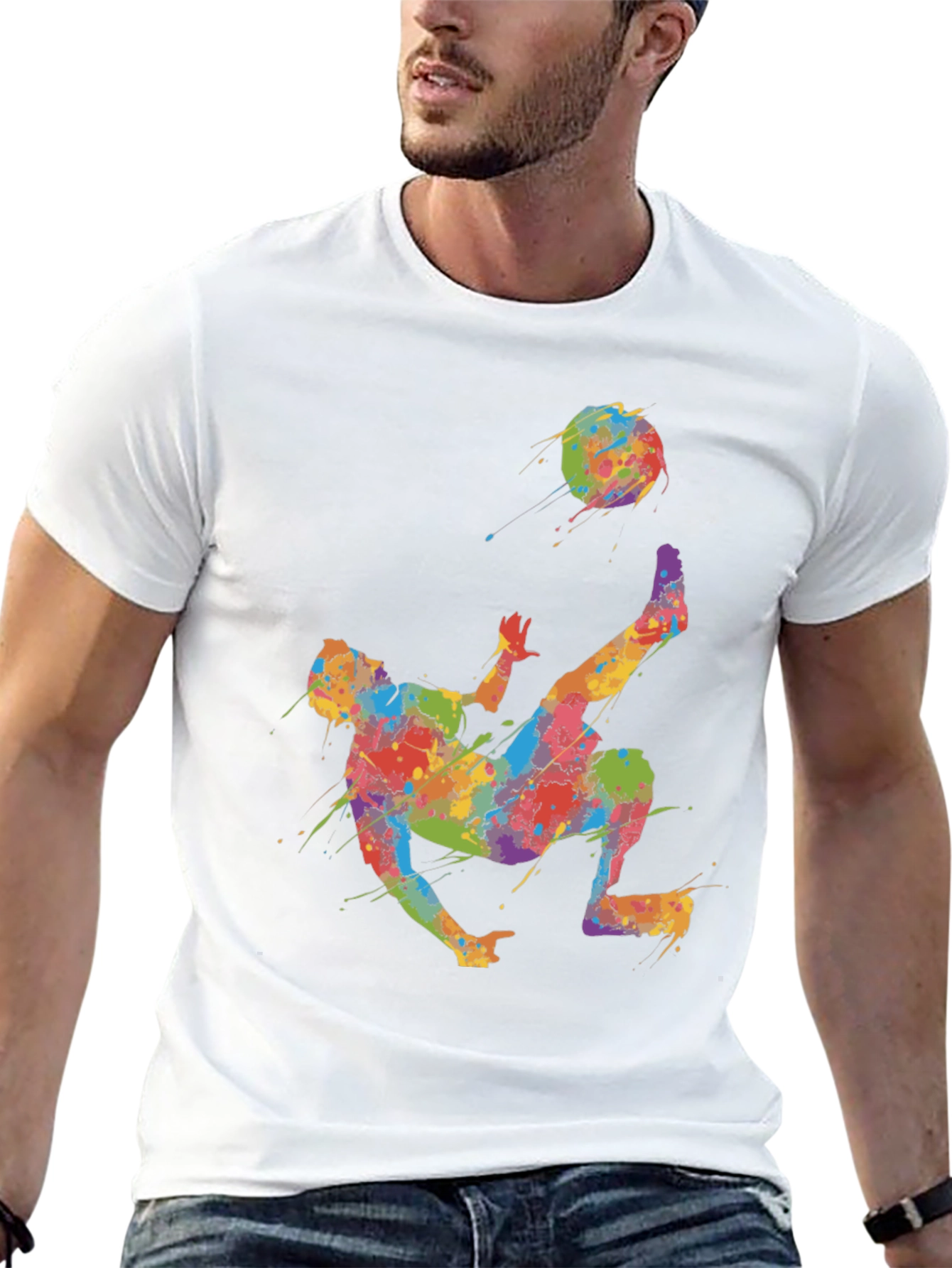Black Colorful Soccer Kick T-Shirt - Unique Design view 13