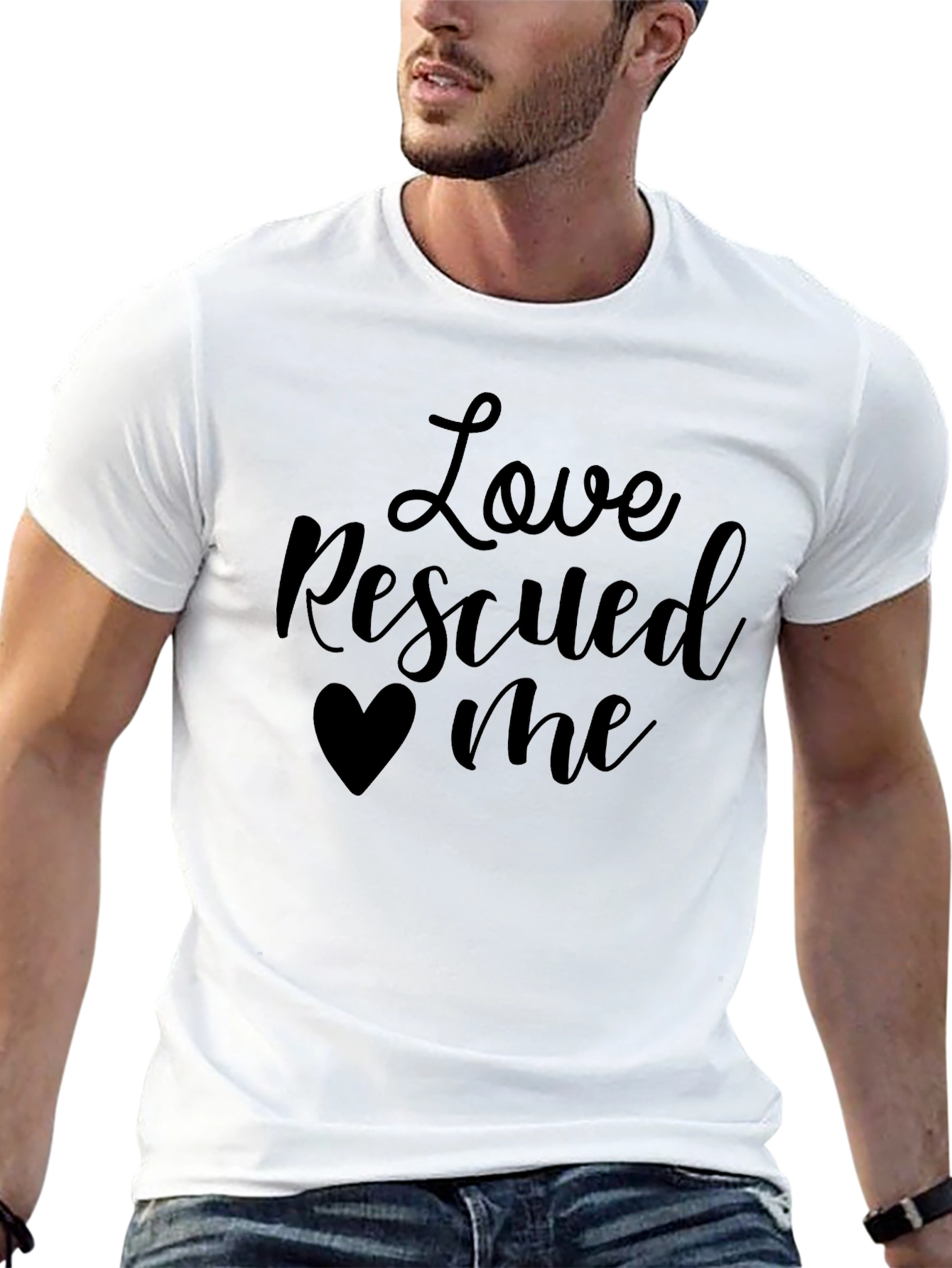 Black Love Rescued Me T-Shirt Black Cotton Casual Wear view 13