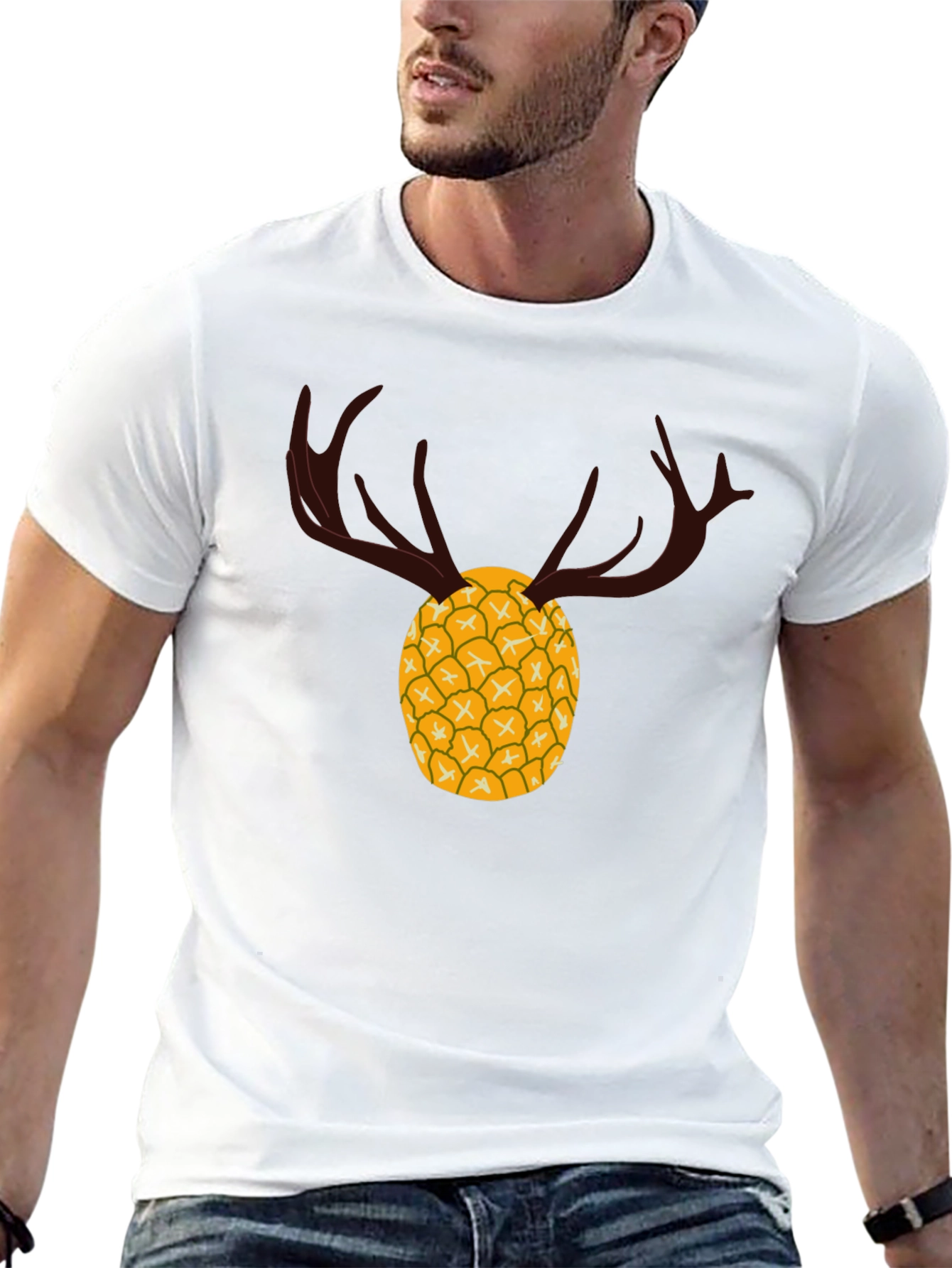 Black Pineapple Deer Graphic Tee - Unique Black T-Shirt view 13