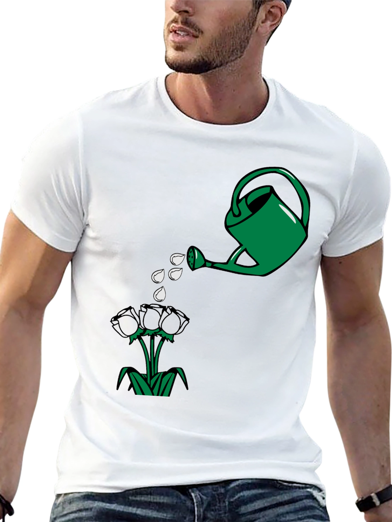 Black Watering Can & Flowers Graphic T-Shirt view 13