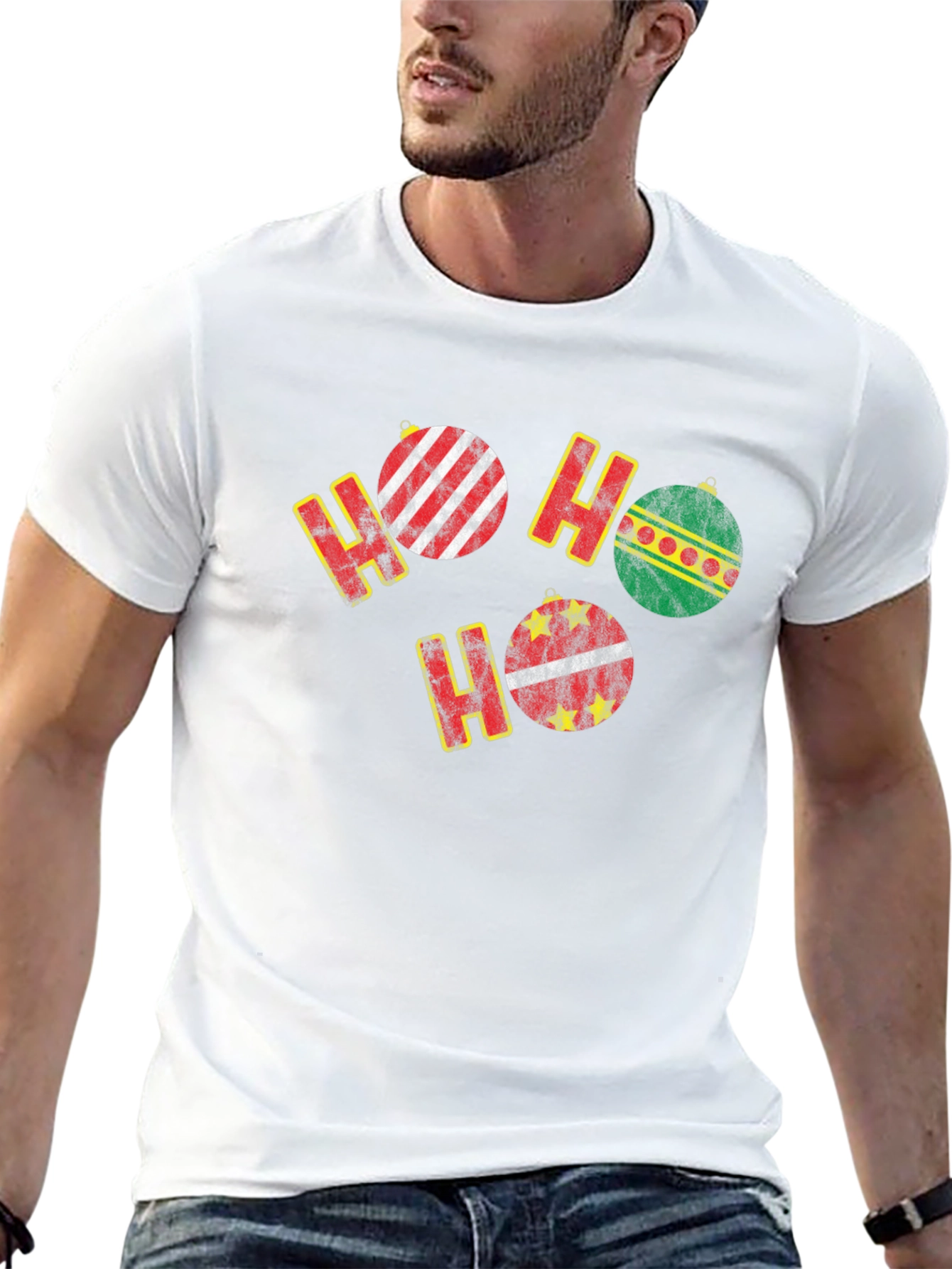 Black Festive Ho Ho Ho Christmas Ornament T-Shirt view 13