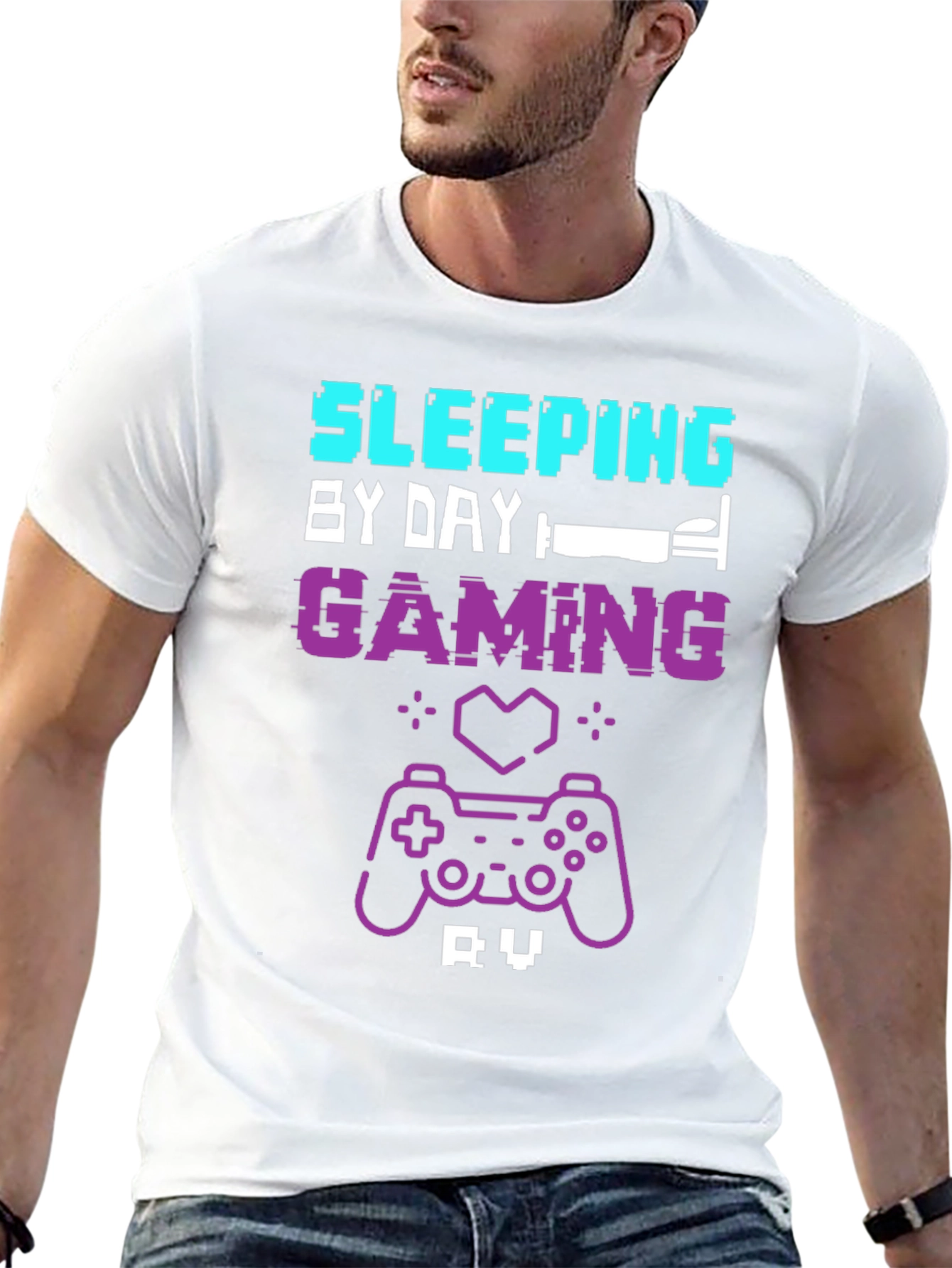 Black Gamer T-Shirt: Sleeping by Day, Gaming by Night view 13