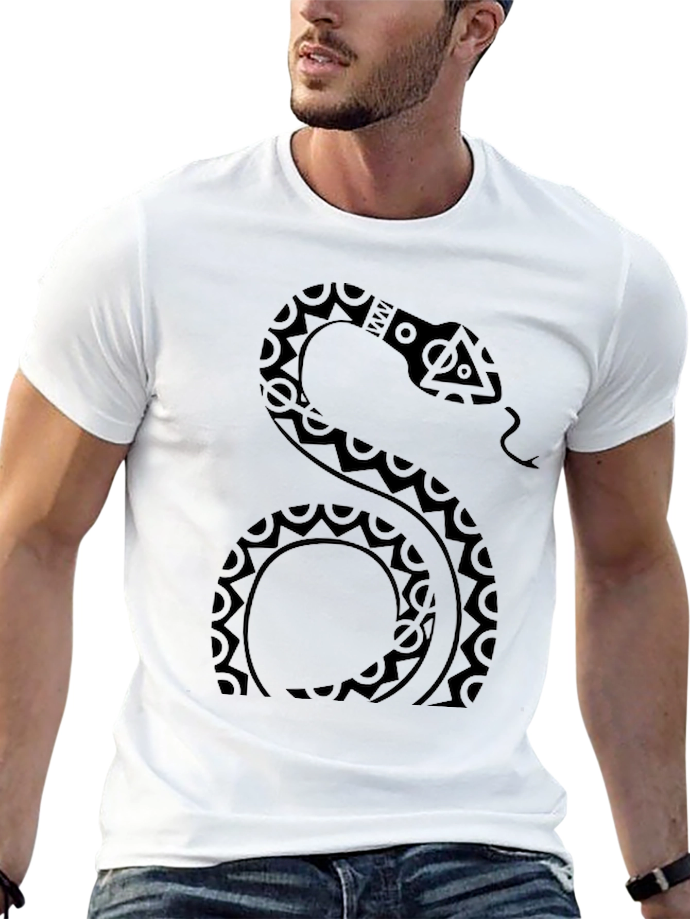 Black Tribal Snake Graphic Tee - Mens Black T-Shirt view 13