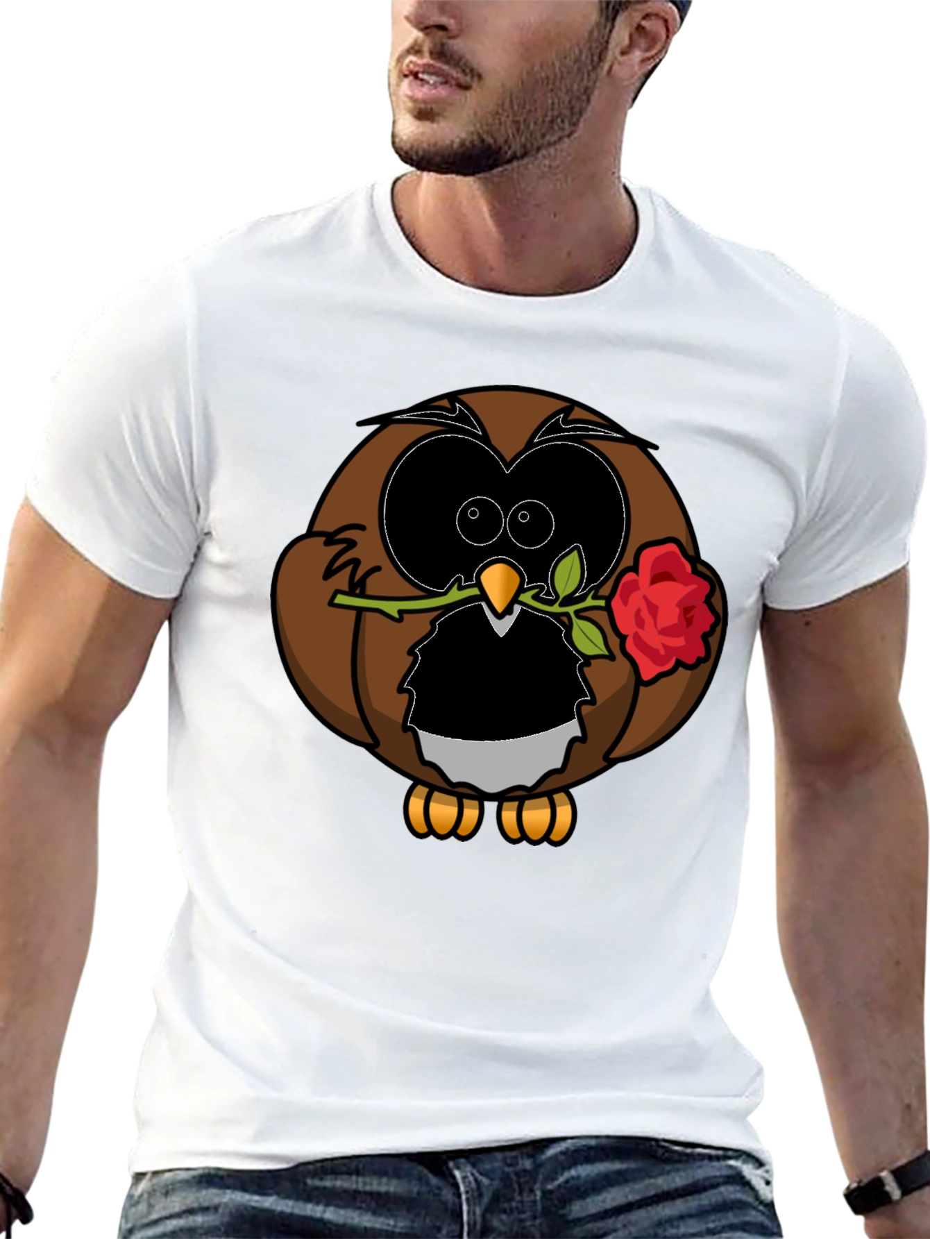 Black Owl with Rose Graphic T-Shirt - Black view 13