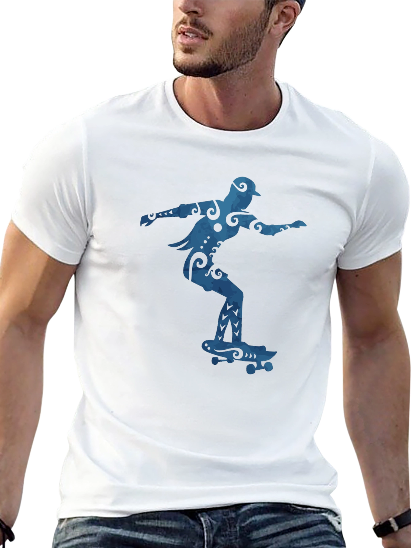 Black Skateboarder Graphic Tee - Cool Blue Design view 13
