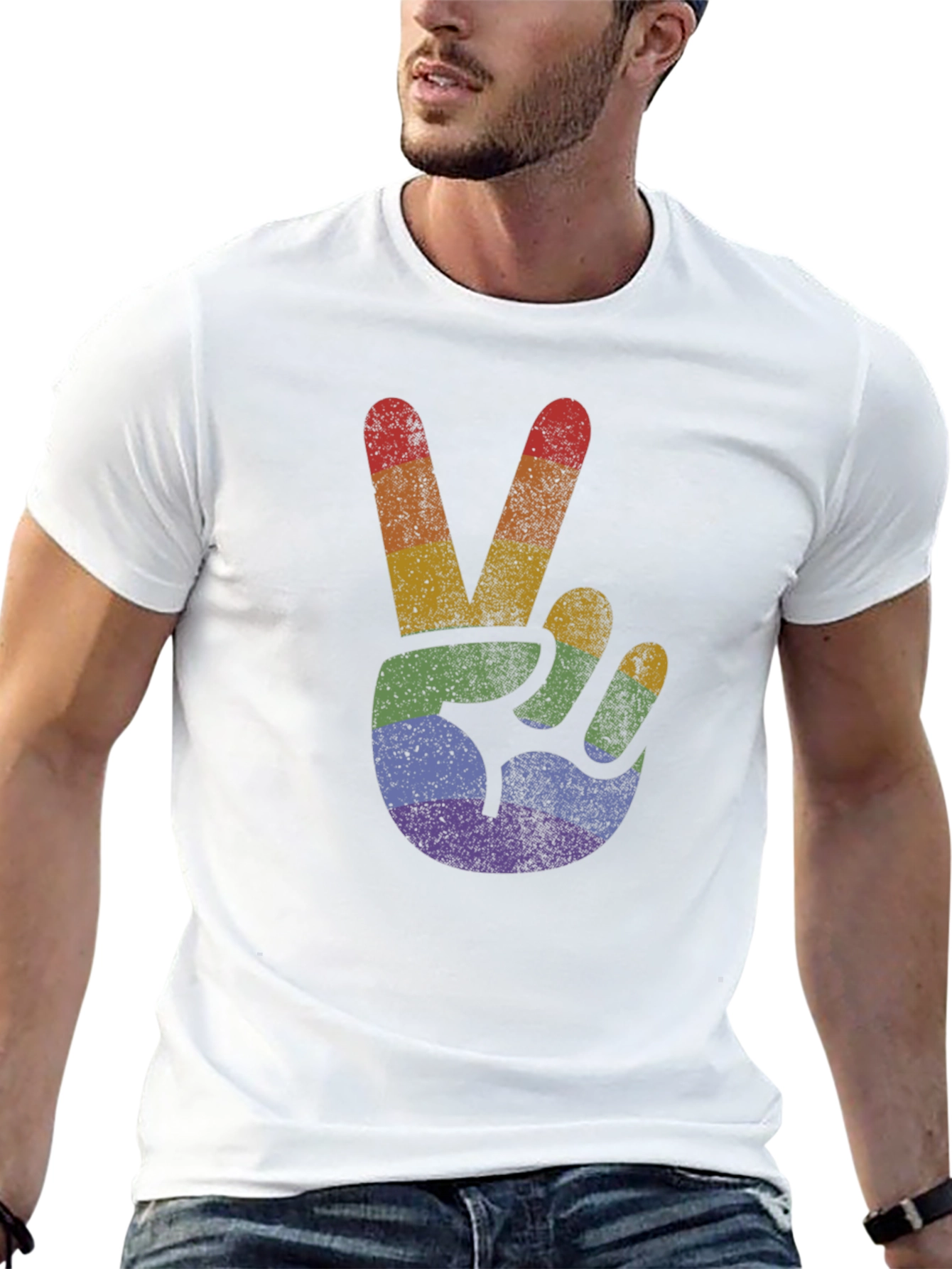 Black Retro Rainbow Peace Sign T-Shirt view 13