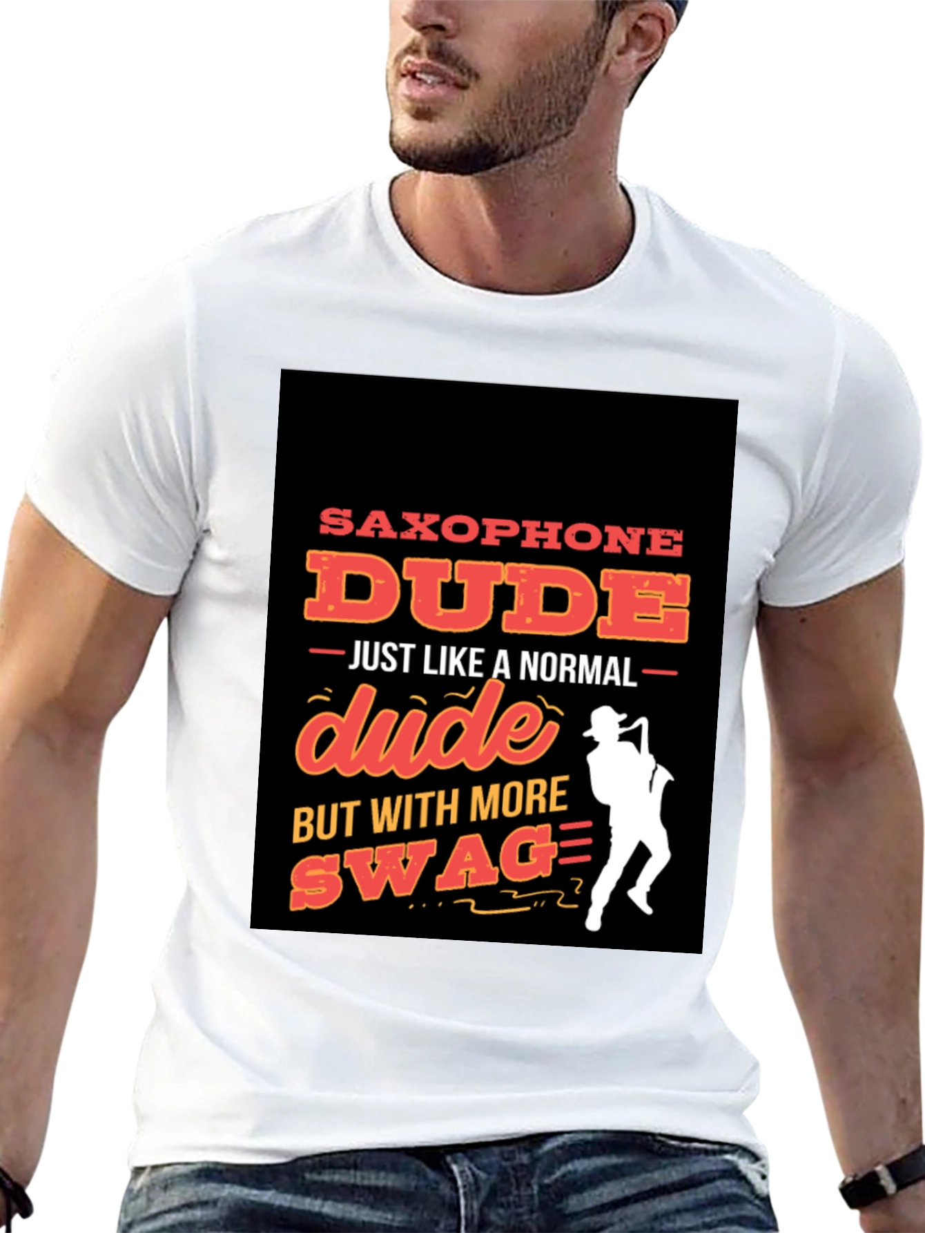 Black Saxophone Dude Graphic T-Shirt - Swag Style! view 13