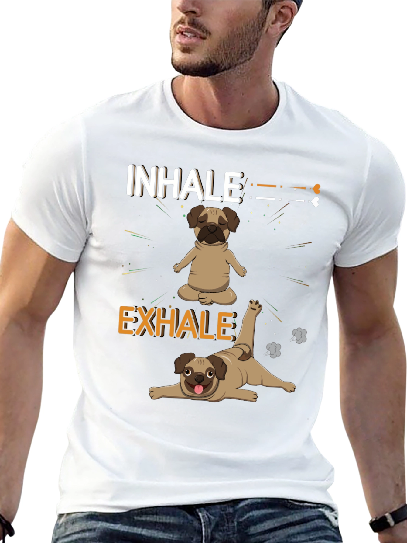 Black Yoga Pug T-Shirt: Inhale Exhale Funny Dog Tee view 13