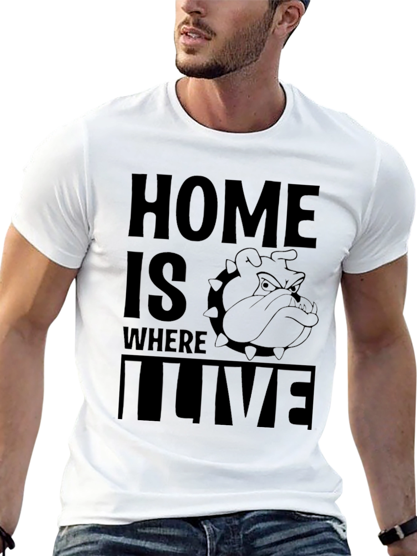 Black Home is Where I Live Bulldog Graphic T-Shirt view 13