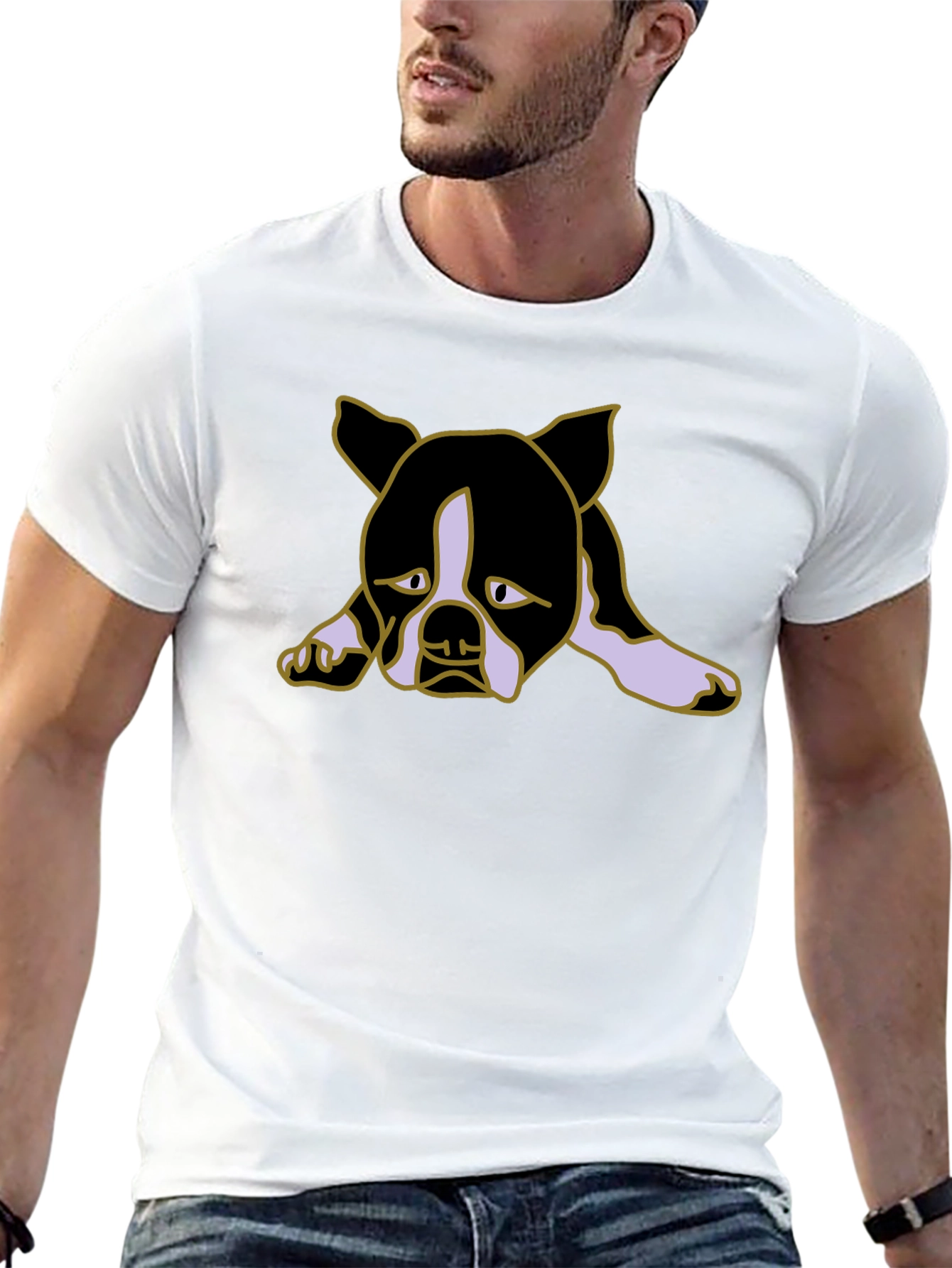 Black Sad Puppy Dog Graphic Black Tee Shirt view 13