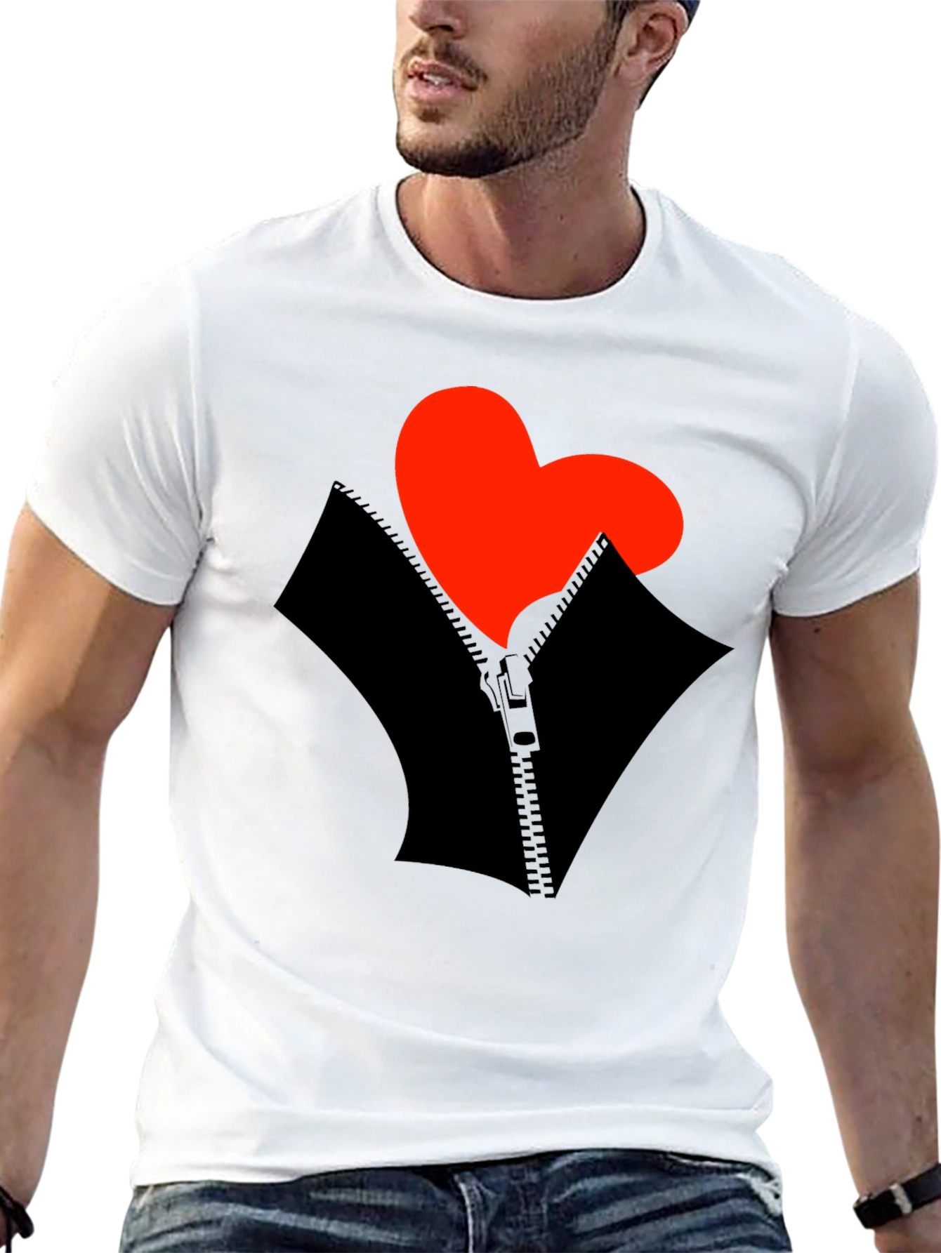 Black Heart Zipper Graphic Black T-Shirt view 13