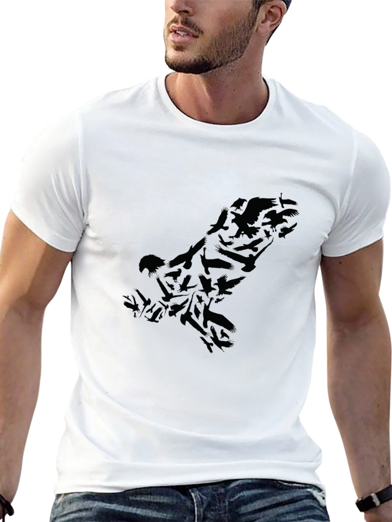 Black Raven Flock Silhouette Black T-Shirt view 13