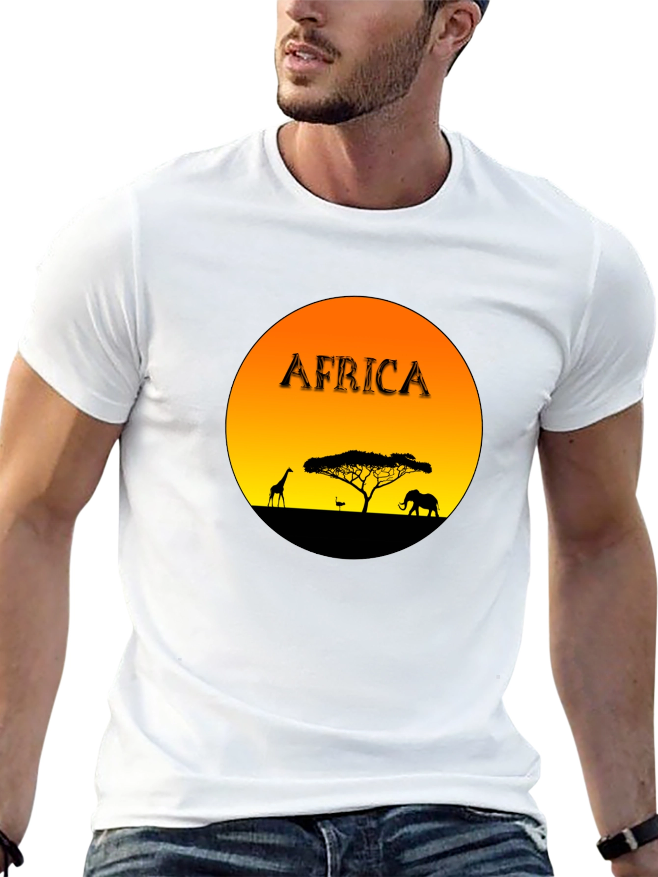Black Africa Sunset Graphic Tee - Black Cotton Blend T-Shirt view 13