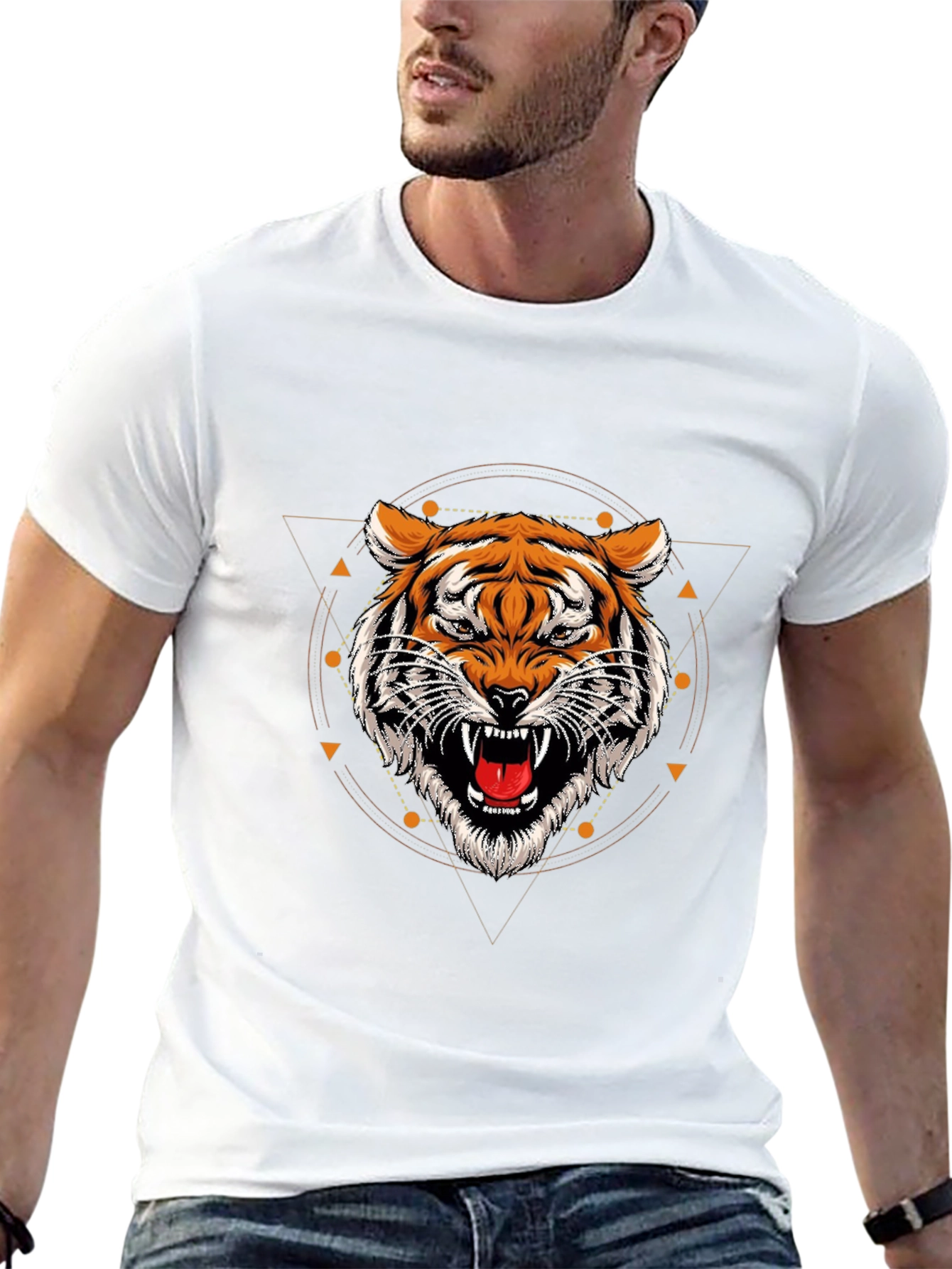 Black Geometric Tiger Graphic Tee - Stylish Black T-Shirt view 13