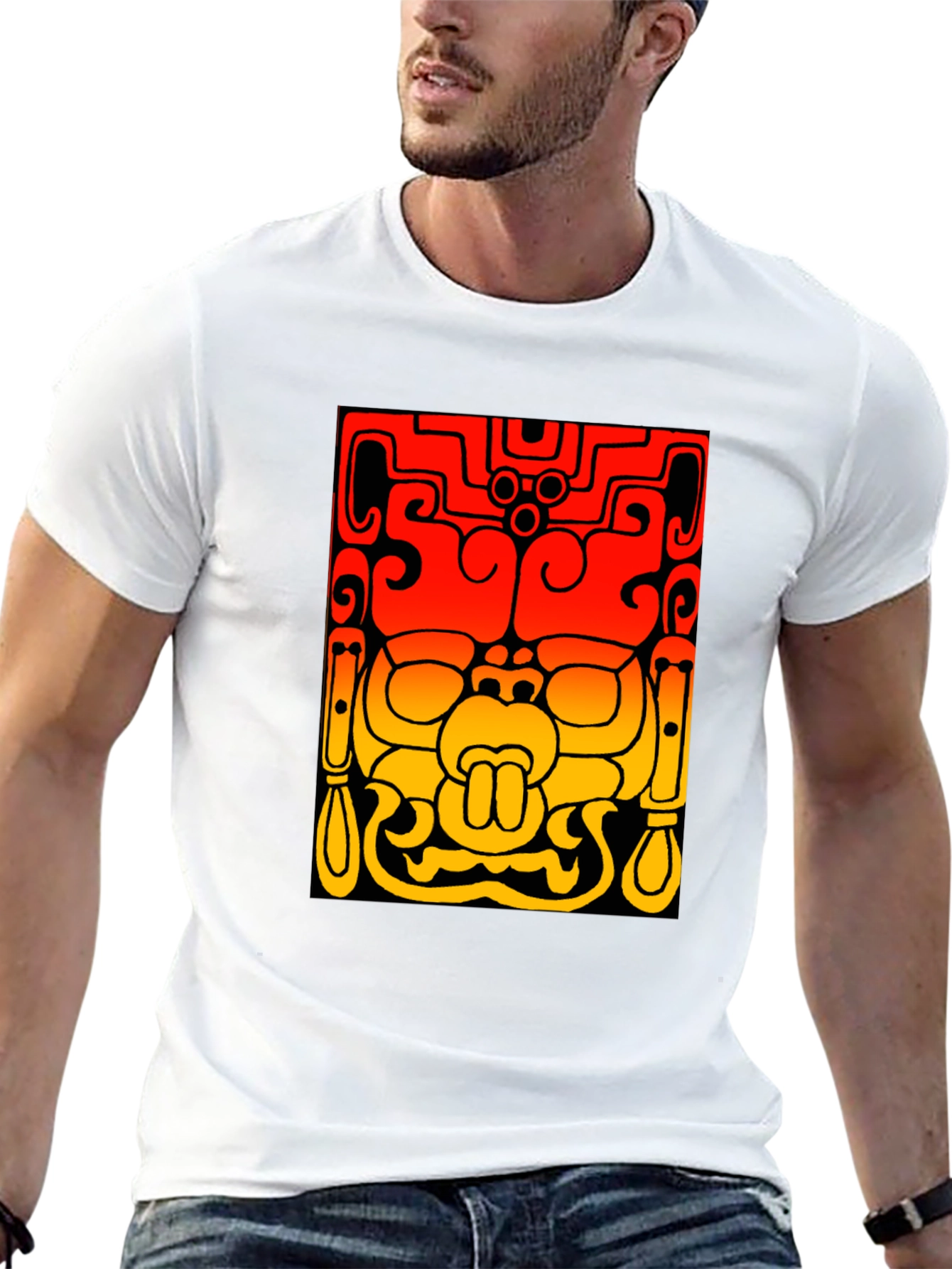 Black Mayan Mask Graphic Tee - Stylish Black T-Shirt view 13