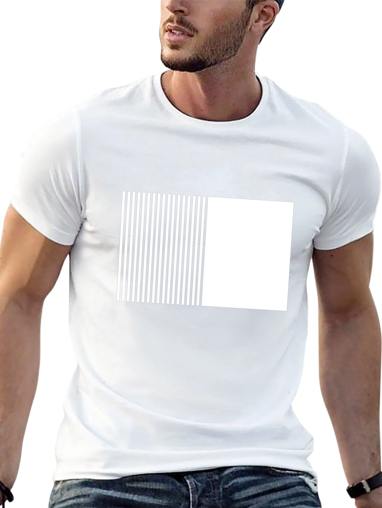 Black Modern Black Tee with Geometric Stripe Block Design view 13