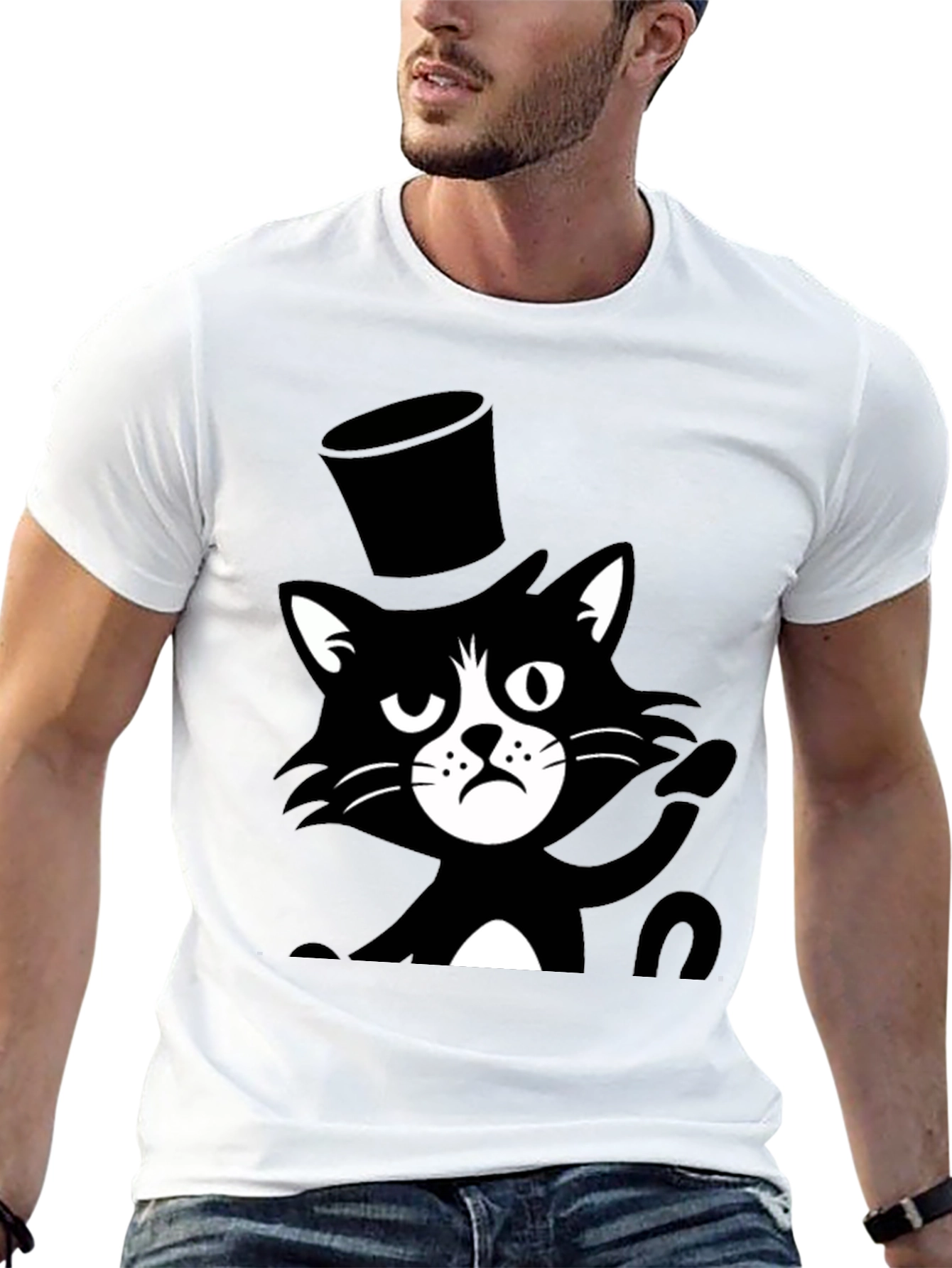 Black Top Hat Cat T-Shirt - Unisex view 13