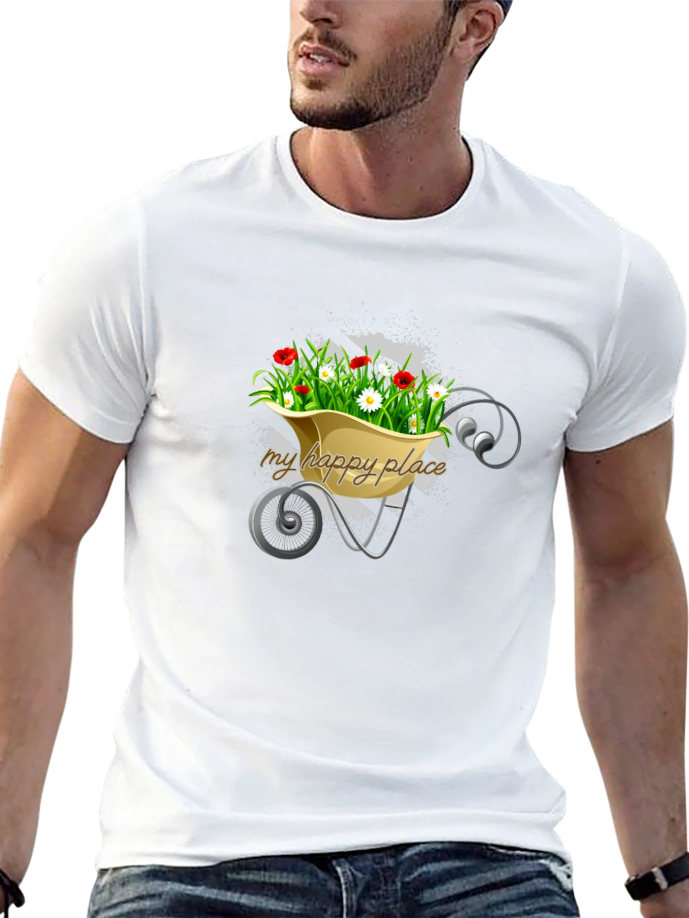 Black My Happy Place Floral Wheelbarrow Graphic Tee view 13