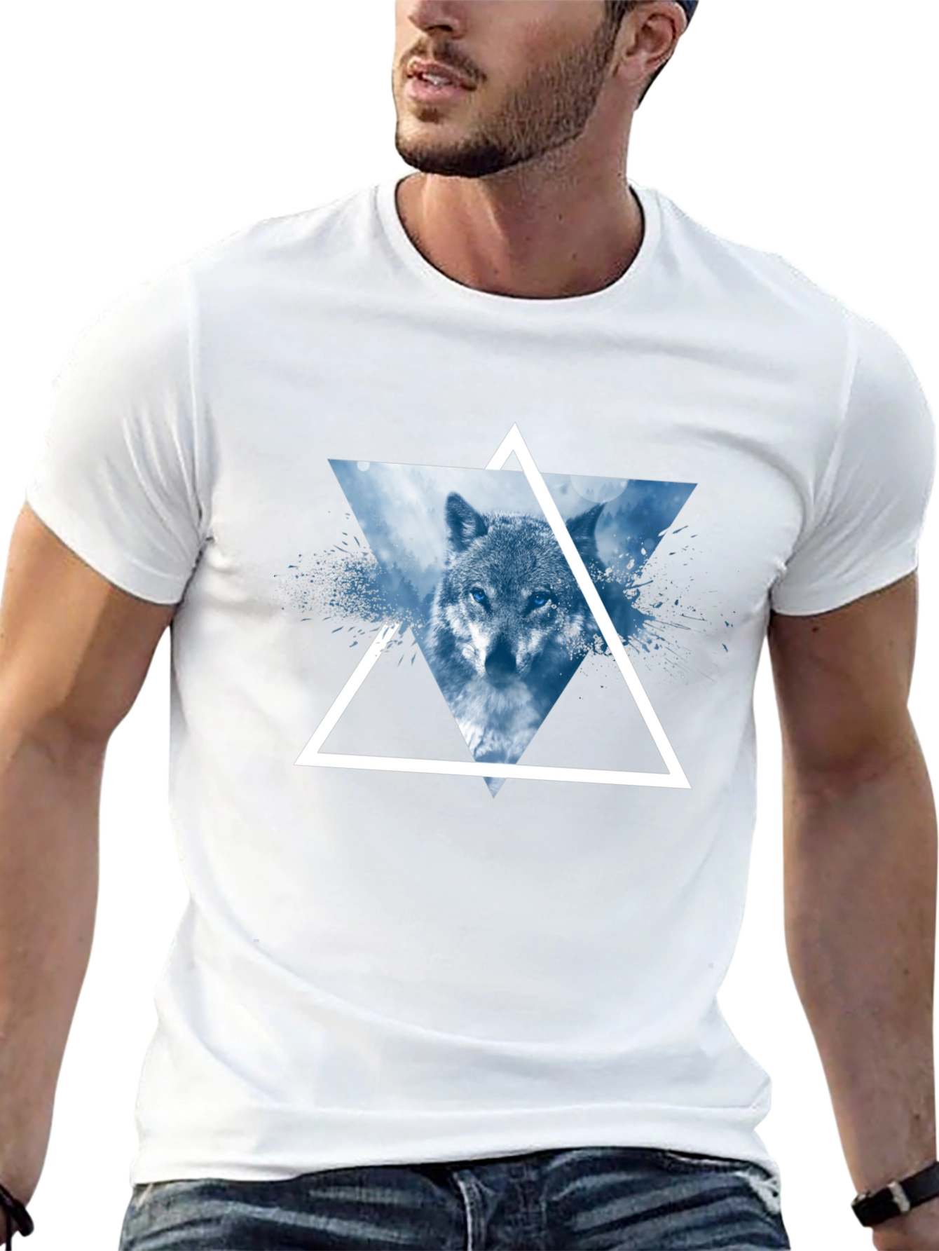 Black Wolf Triangle Graphic T-Shirt - Modern Design view 13