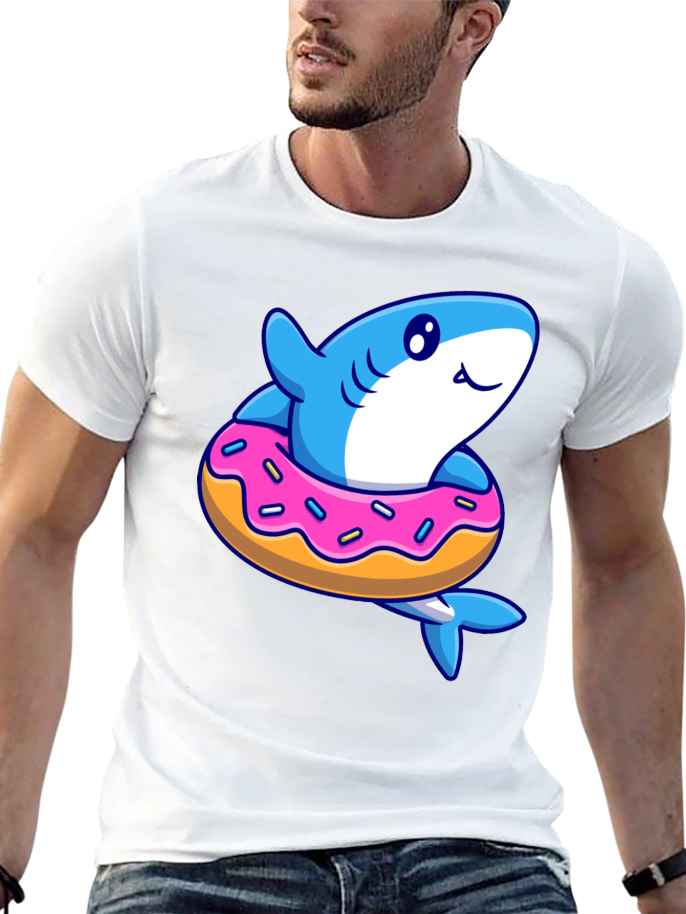 Black Shark Donut T-Shirt - Fun Cartoon Graphic Tee view 13