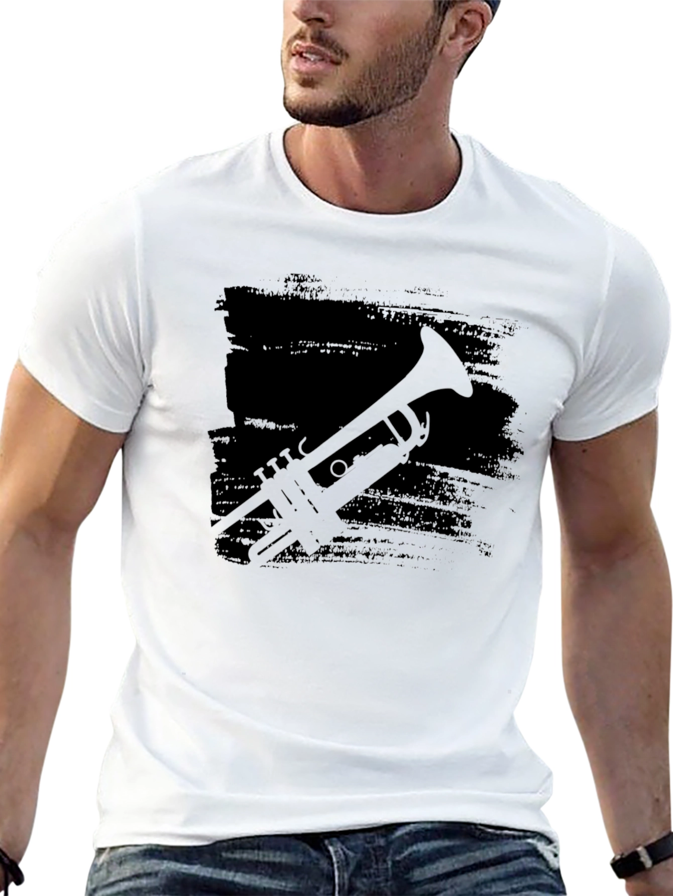 Black Trumpet Silhouette Black T-Shirt view 13