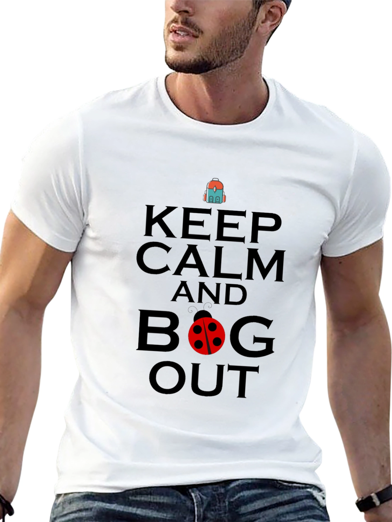 Black Keep Calm and Bug Out Black Graphic T-Shirt view 13