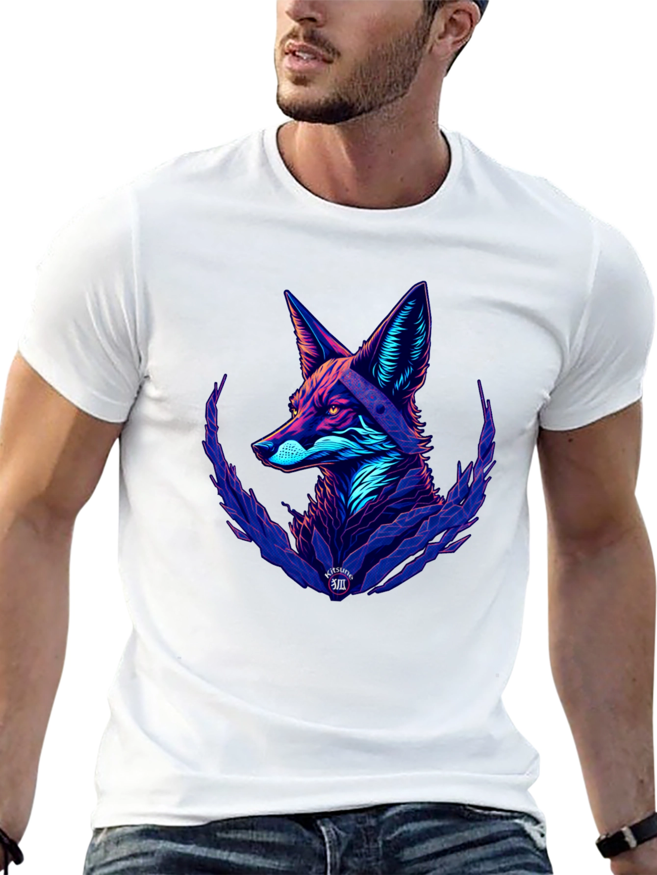 Black Neon Fox Graphic Black T-Shirt view 13