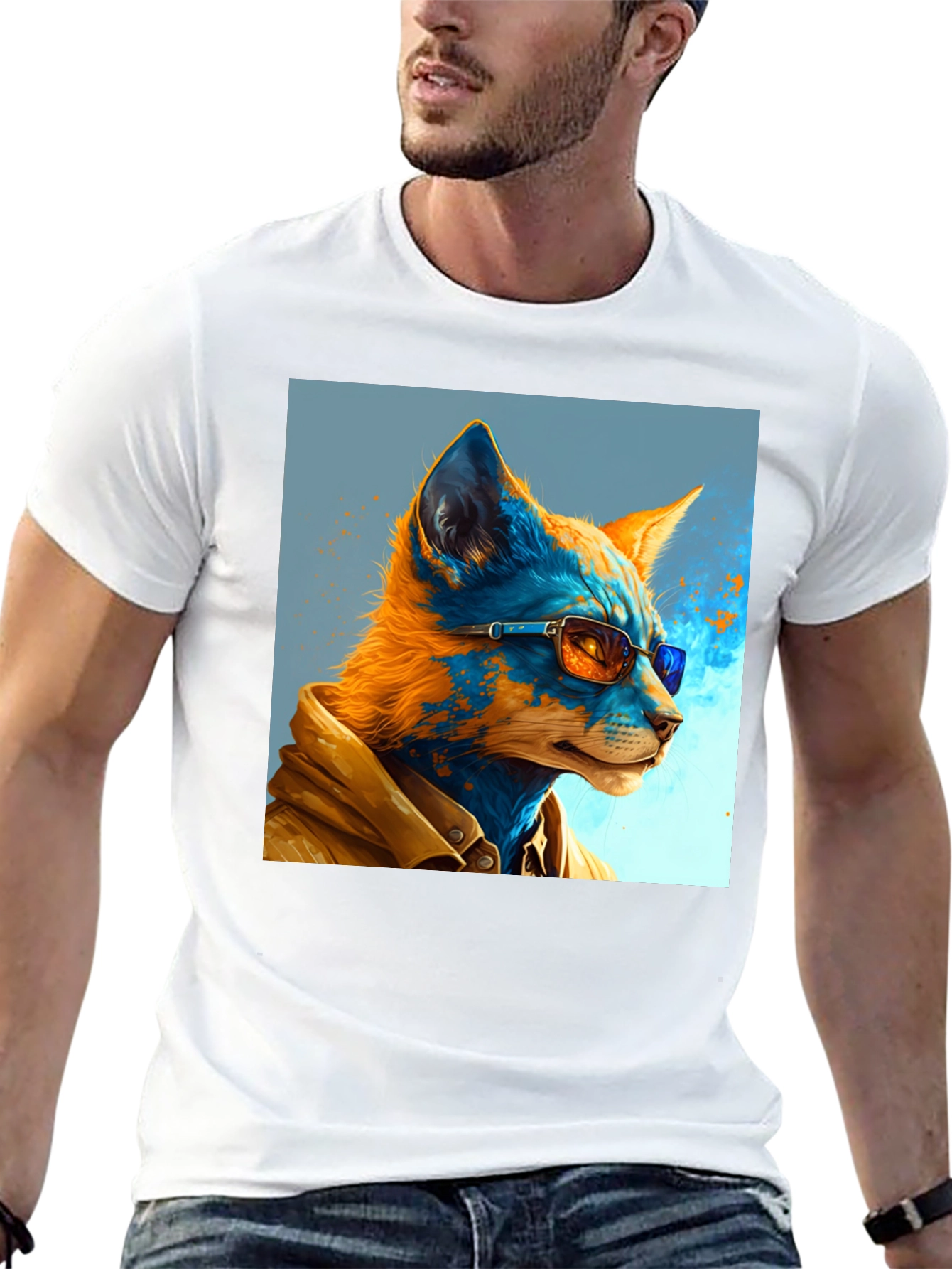 Black Stylish Fox Art Graphic Tee - Unisex Black T-Shirt view 13