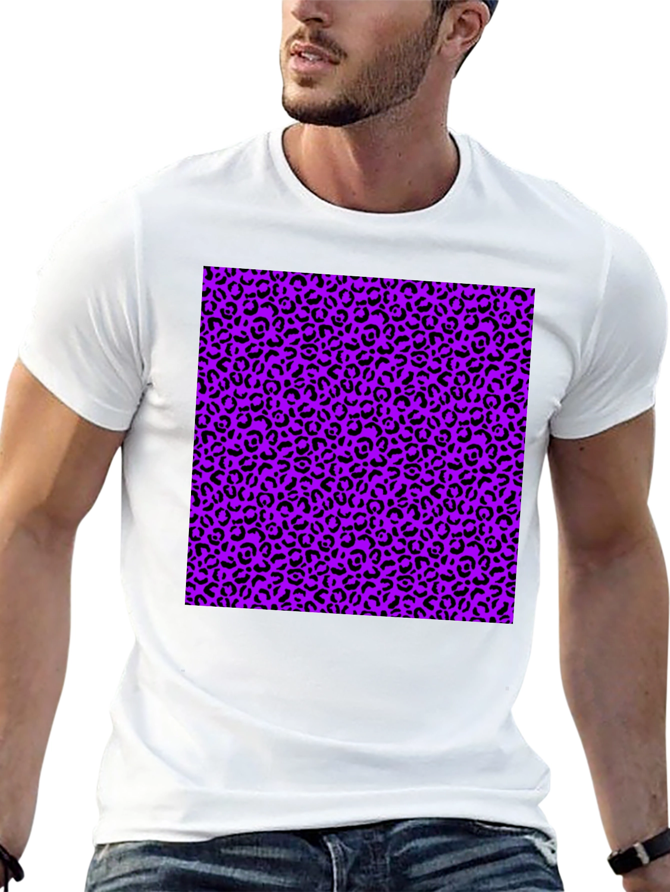 Black Black Tee with Purple Leopard Print Design view 13
