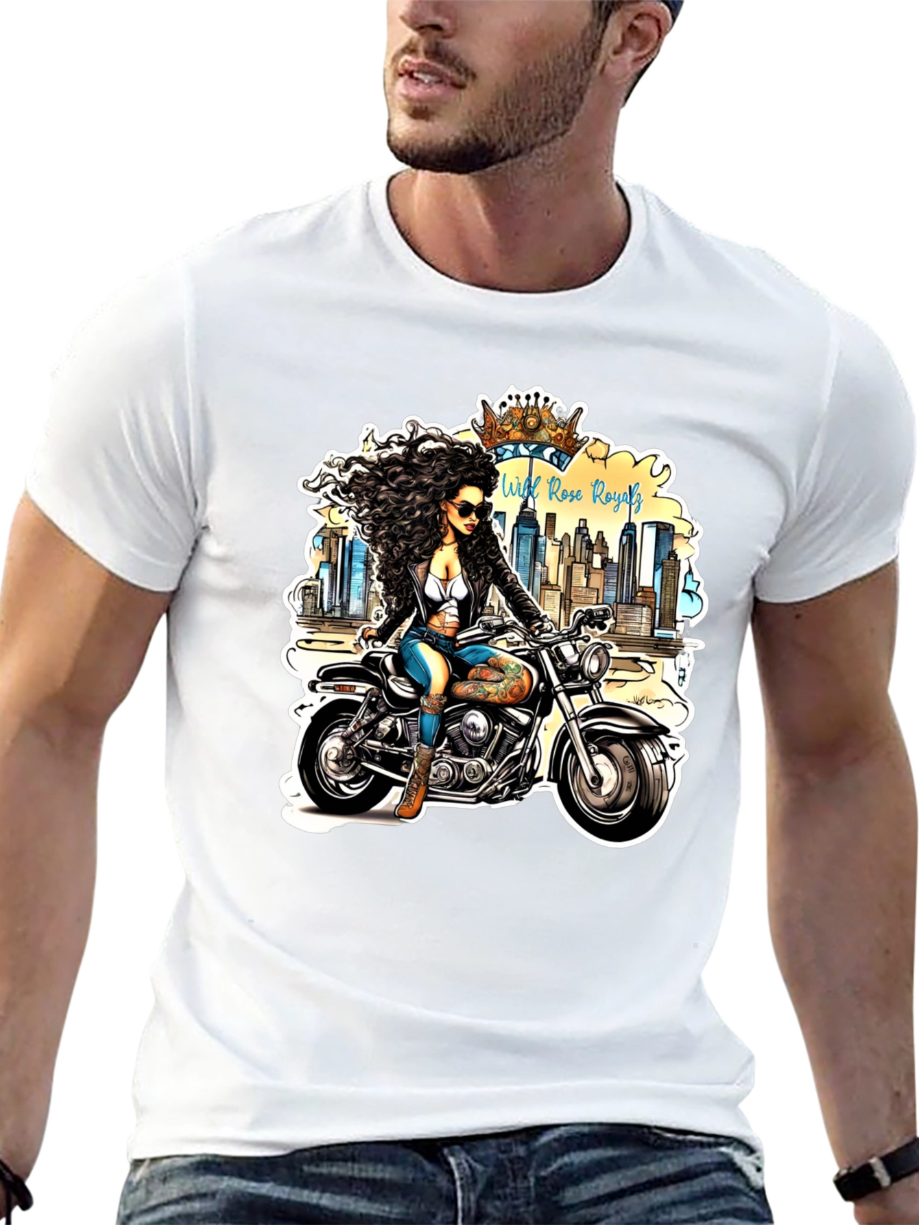 Black Wild Rose Royals Biker T-Shirt view 13