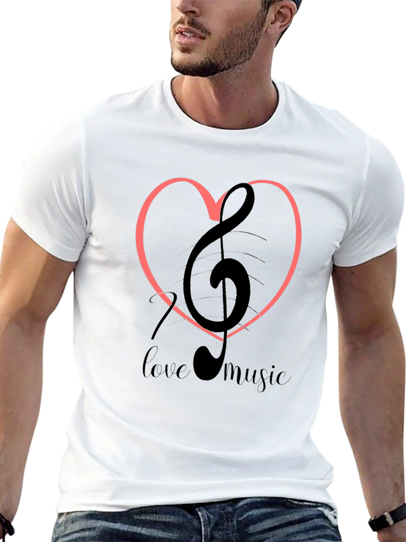Black I Love Music Heart Graphic T-Shirt view 13