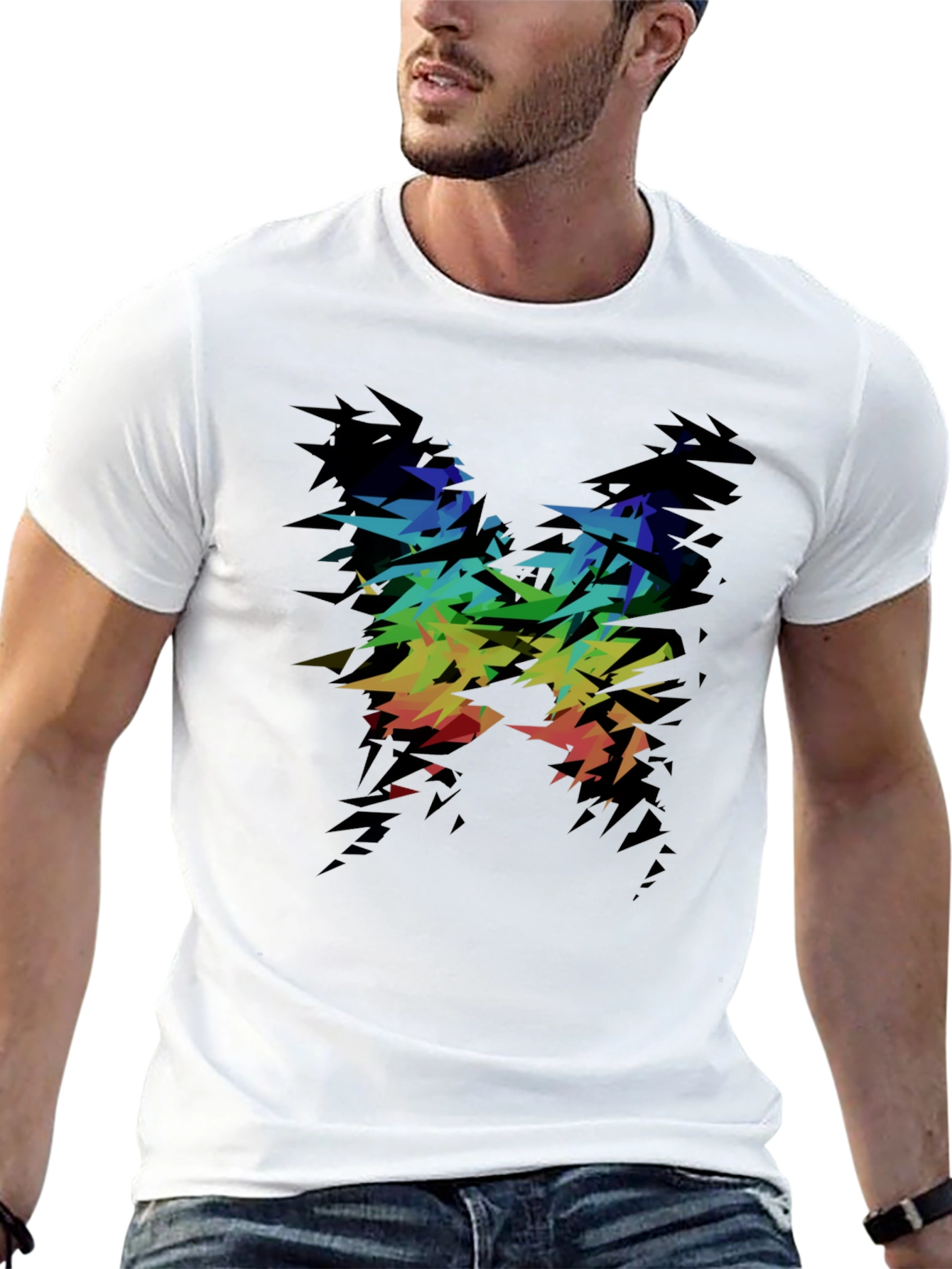 Black Abstract Rainbow Graphic Tee - Black view 13