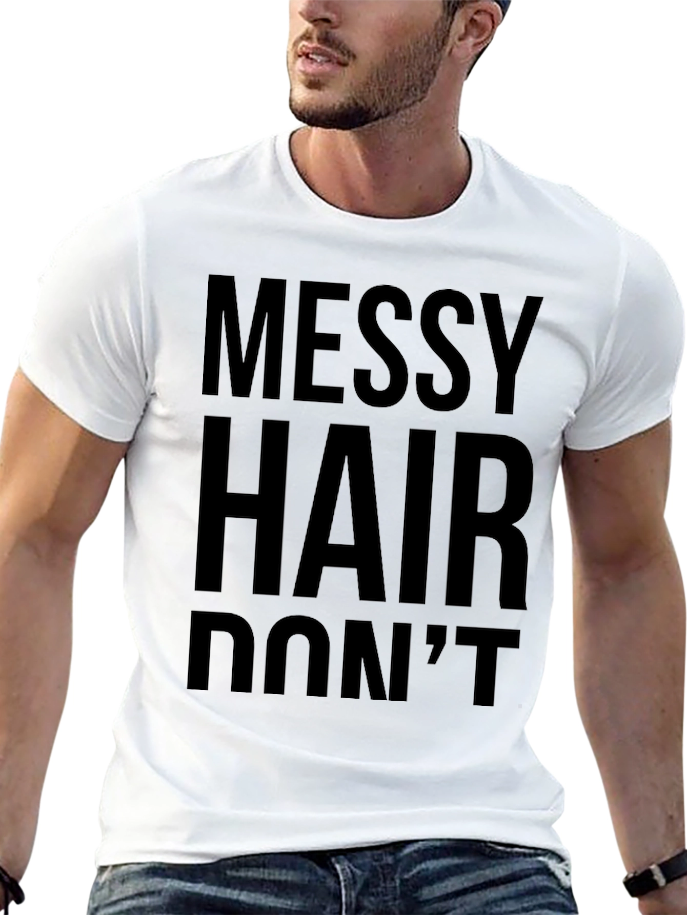 Black Messy Hair Don't Care Graphic Tee - Classic Black T-Shirt view 13