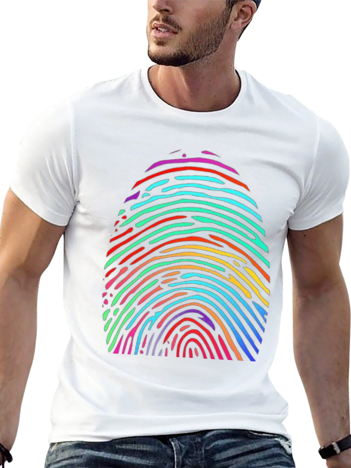 Black Rainbow Fingerprint Graphic Tee - Unique & Colorful view 13