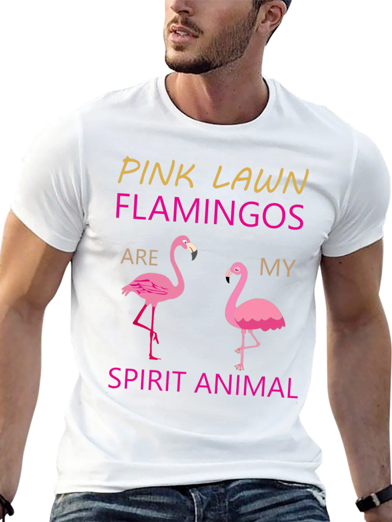Black Pink Lawn Flamingos Spirit Animal T-Shirt view 13