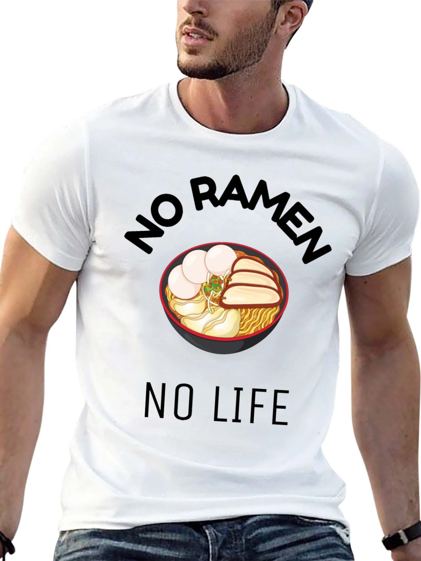 Black No Ramen No Life Black T-Shirt - Foodie Tee view 13