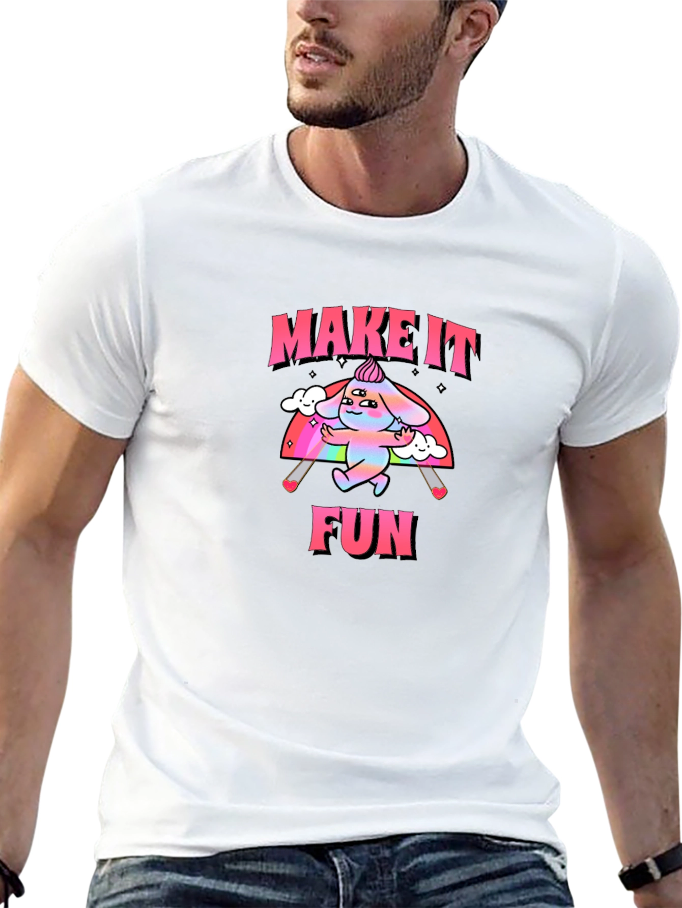 Black Make It Fun Graphic Tee - Trendy Rainbow Cartoon Design view 13