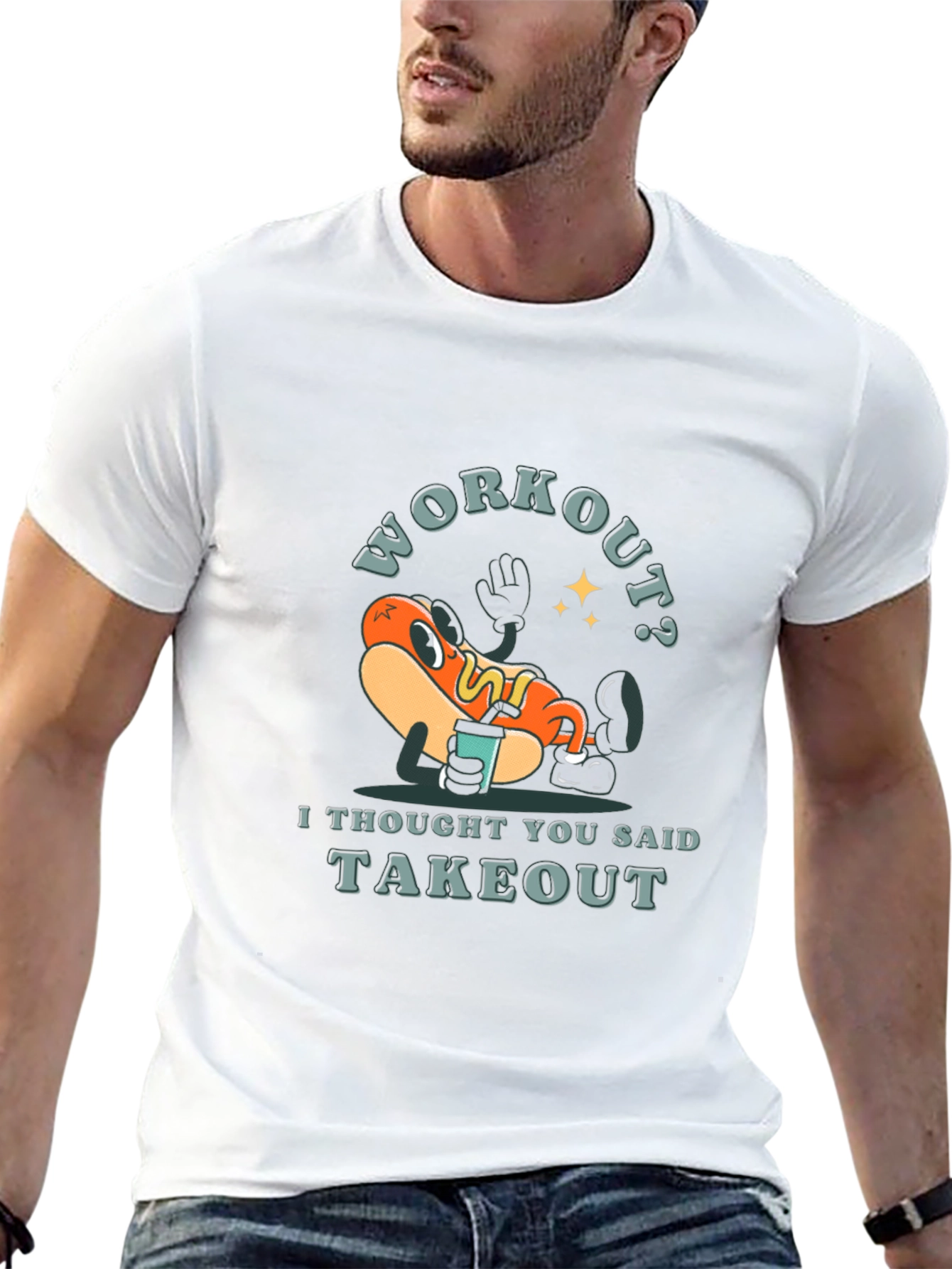 Black Workout? Takeout Hotdog Graphic T-Shirt view 13