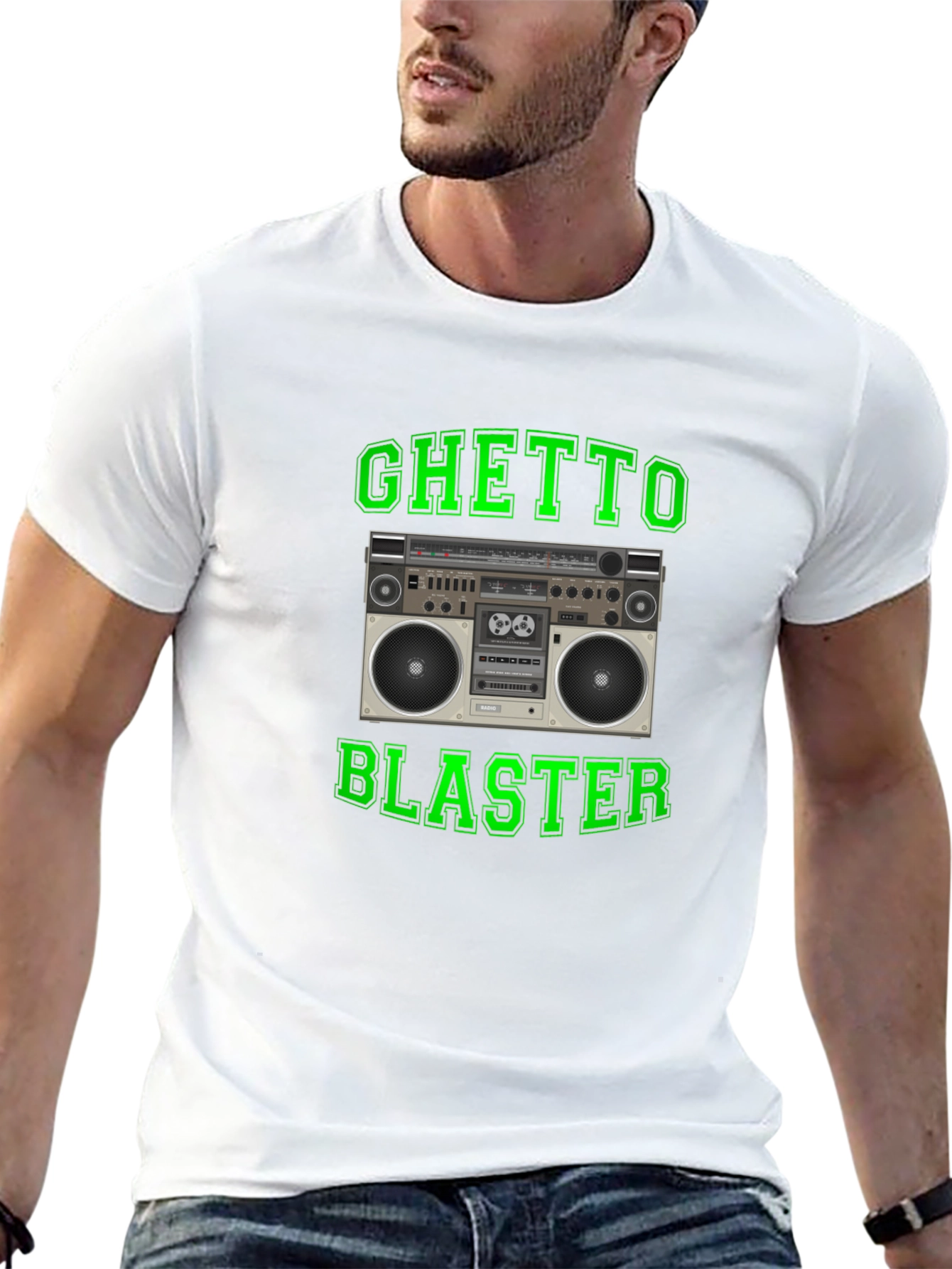 Black Ghetto Blaster Retro Boombox Graphic T-Shirt view 13