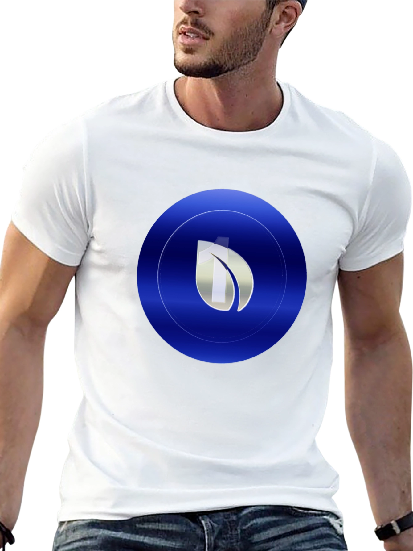 Black Modern Blue Leaf Circle Graphic Print Black T-Shirt view 13