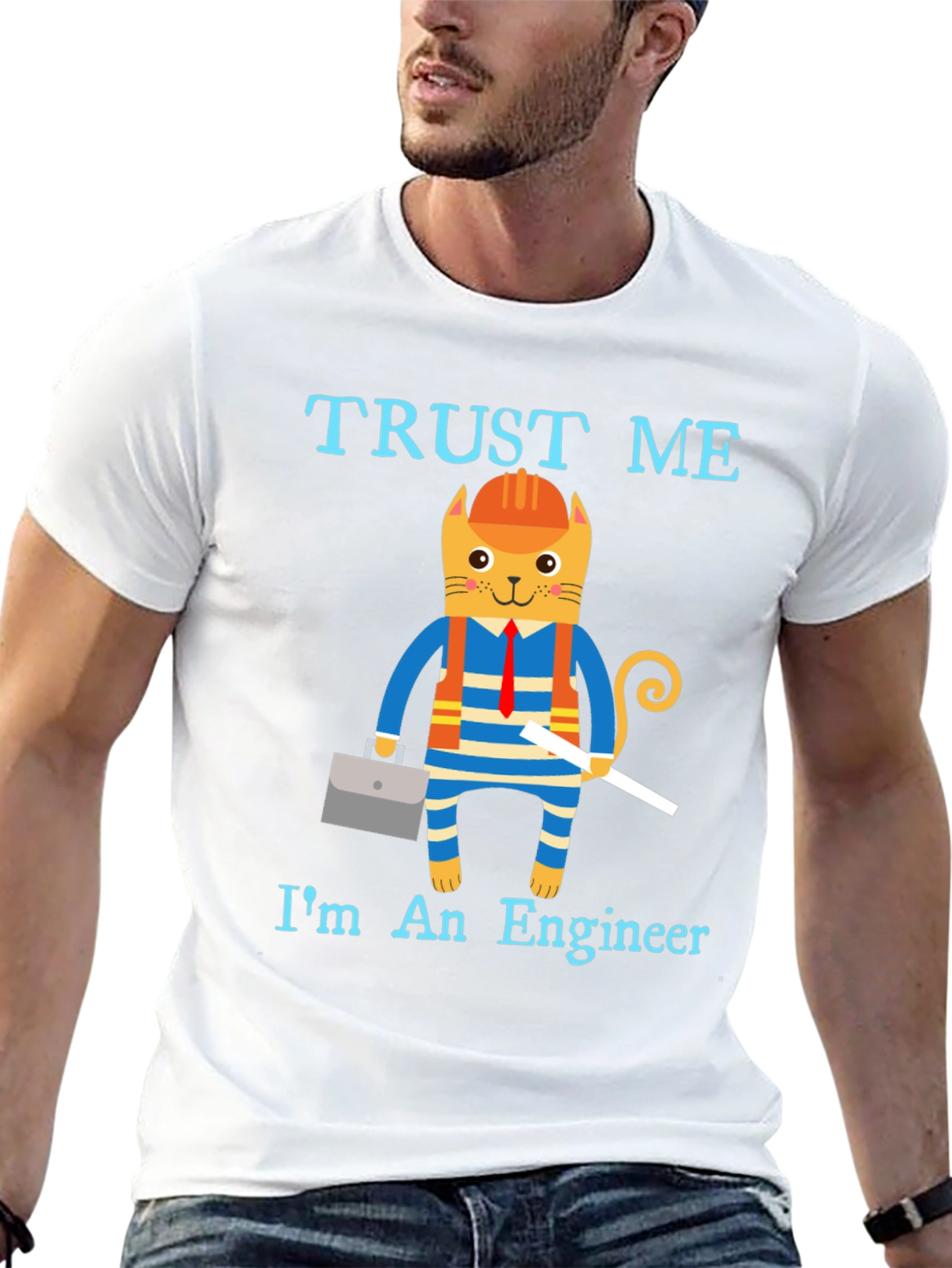 Black Trust Me I'm an Engineer Funny Cat T-Shirt view 13