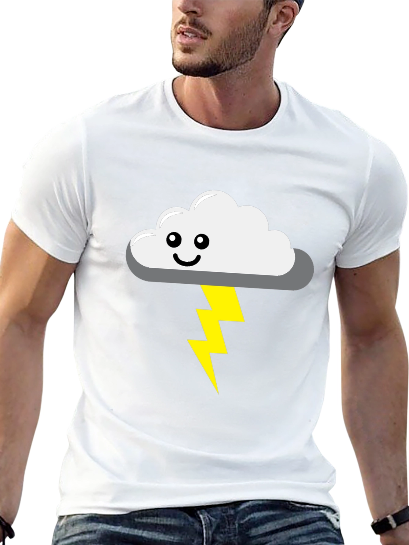Black Cute Cloud Lightning Bolt Black T-Shirt view 13