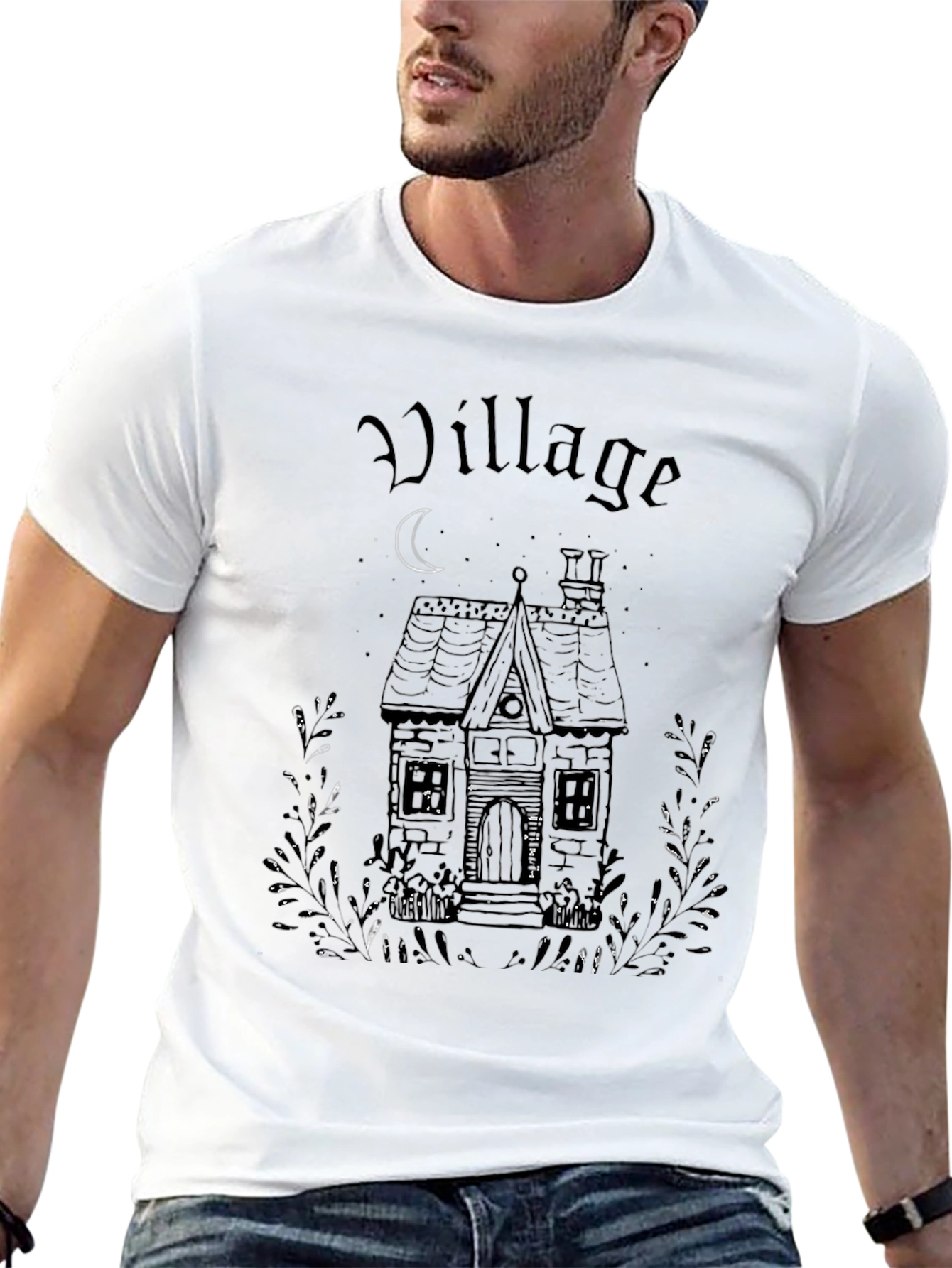 Black Village House Graphic Print Black T-Shirt view 13