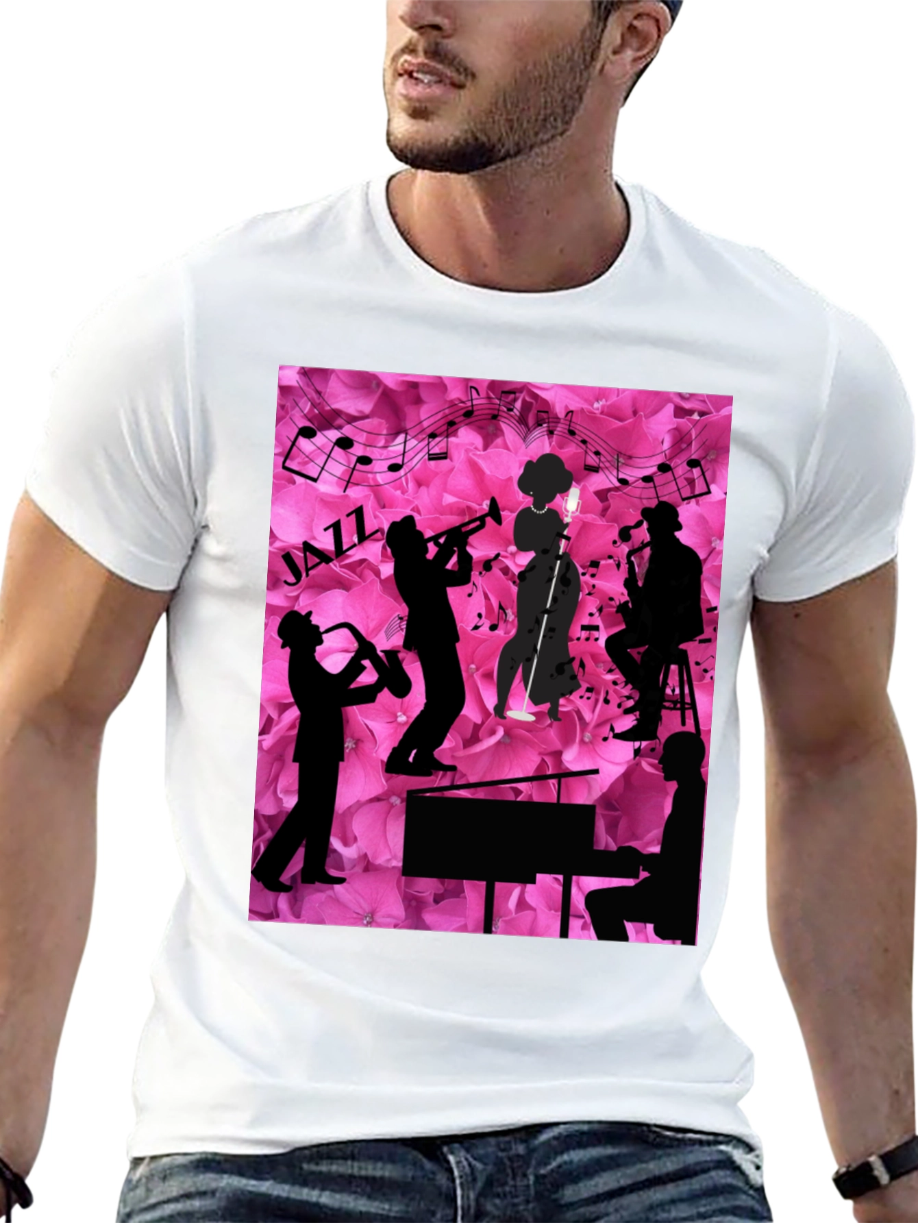 Black Jazzy Floral T-Shirt - Music Lover's Tee view 13