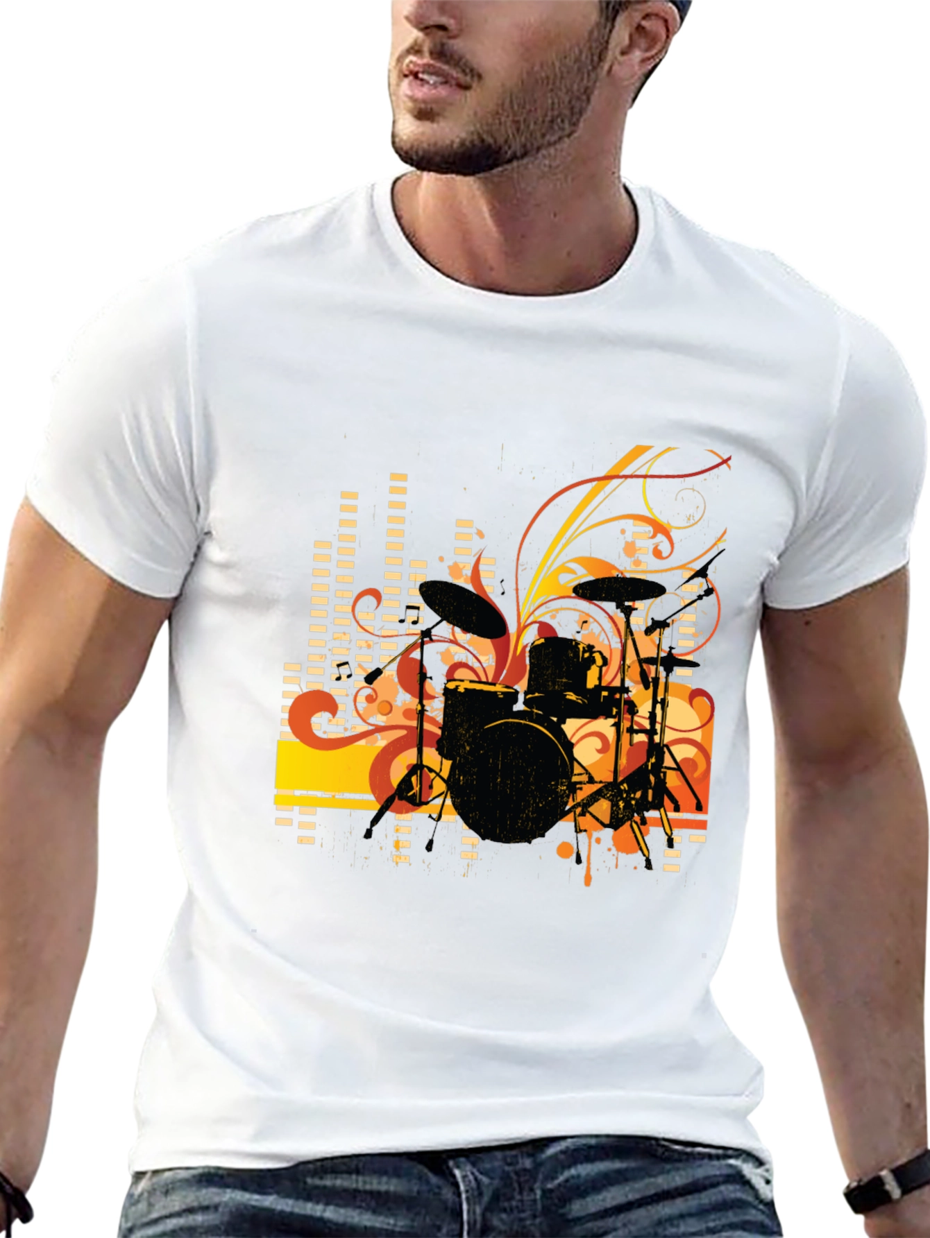 Black Drum Set Graphic T-Shirt - Black view 13